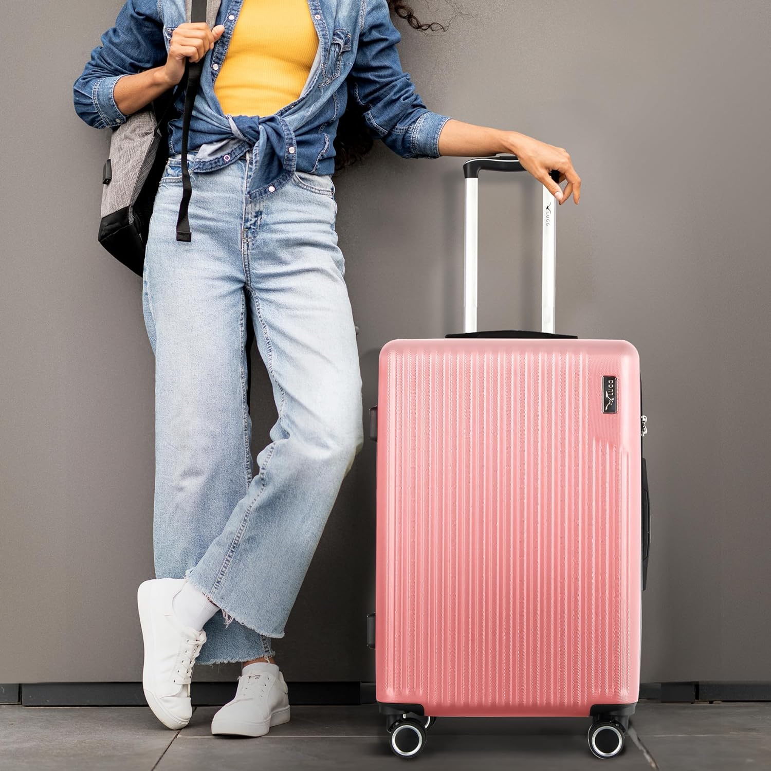 Vacay 24” Suitcase ABS Luggage with TSA Indent Lock, Aluminium Trolley Handle, 360° Spinner Wheels - Airline Compatible (66.5 x 25.5 x 44cm) - Clay