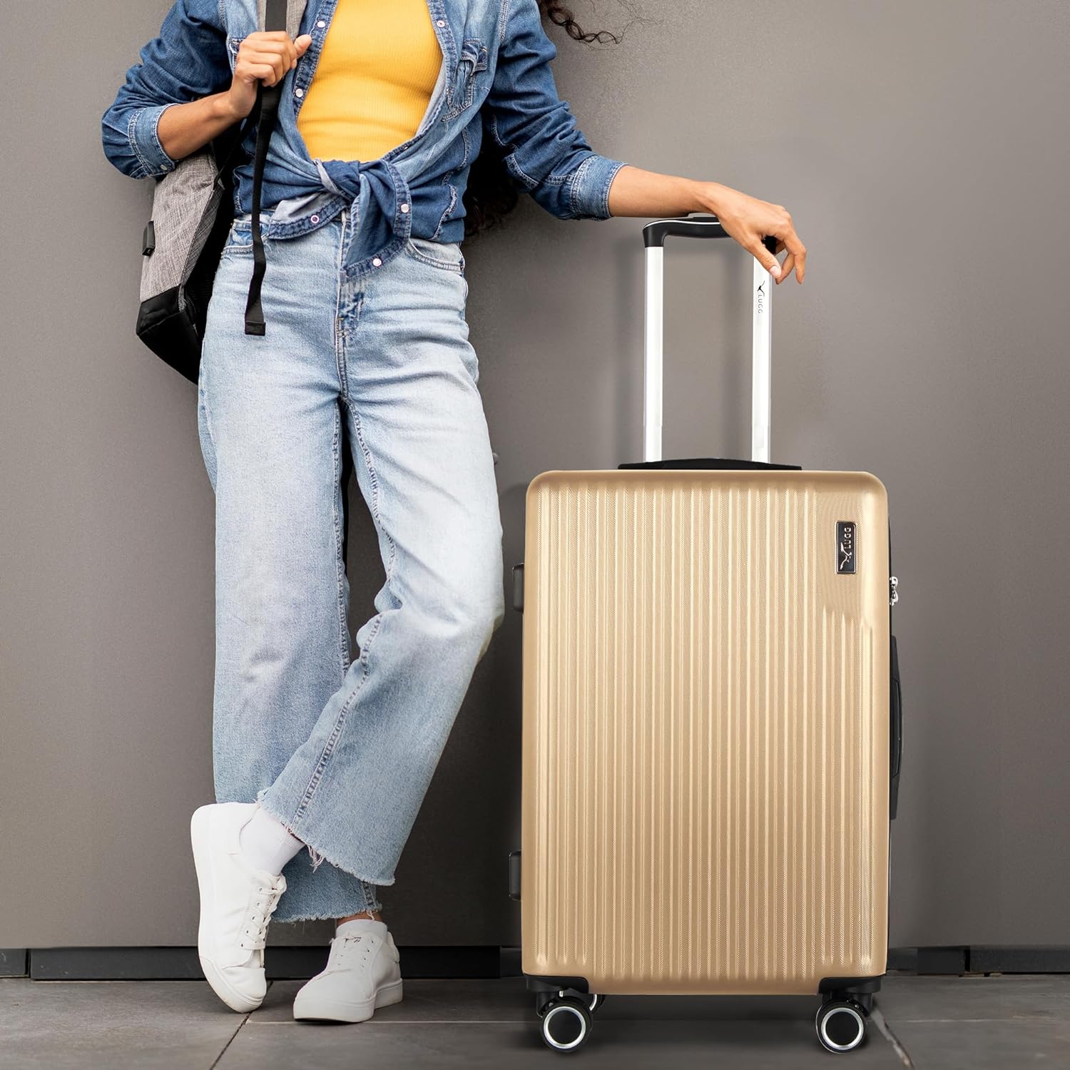 Vacay 24” Suitcase ABS Luggage with TSA Indent Lock, Aluminium Trolley Handle, 360° Spinner Wheels - Airline Compatible (66.5 x 25.5 x 44cm) - Sunset