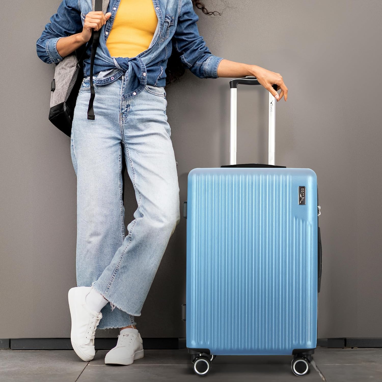 Vacay 24” Suitcase ABS Luggage with TSA Indent Lock, Aluminium Trolley Handle, 360° Spinner Wheels - Airline Compatible (66.5 x 25.5 x 44cm) - Sky Blue