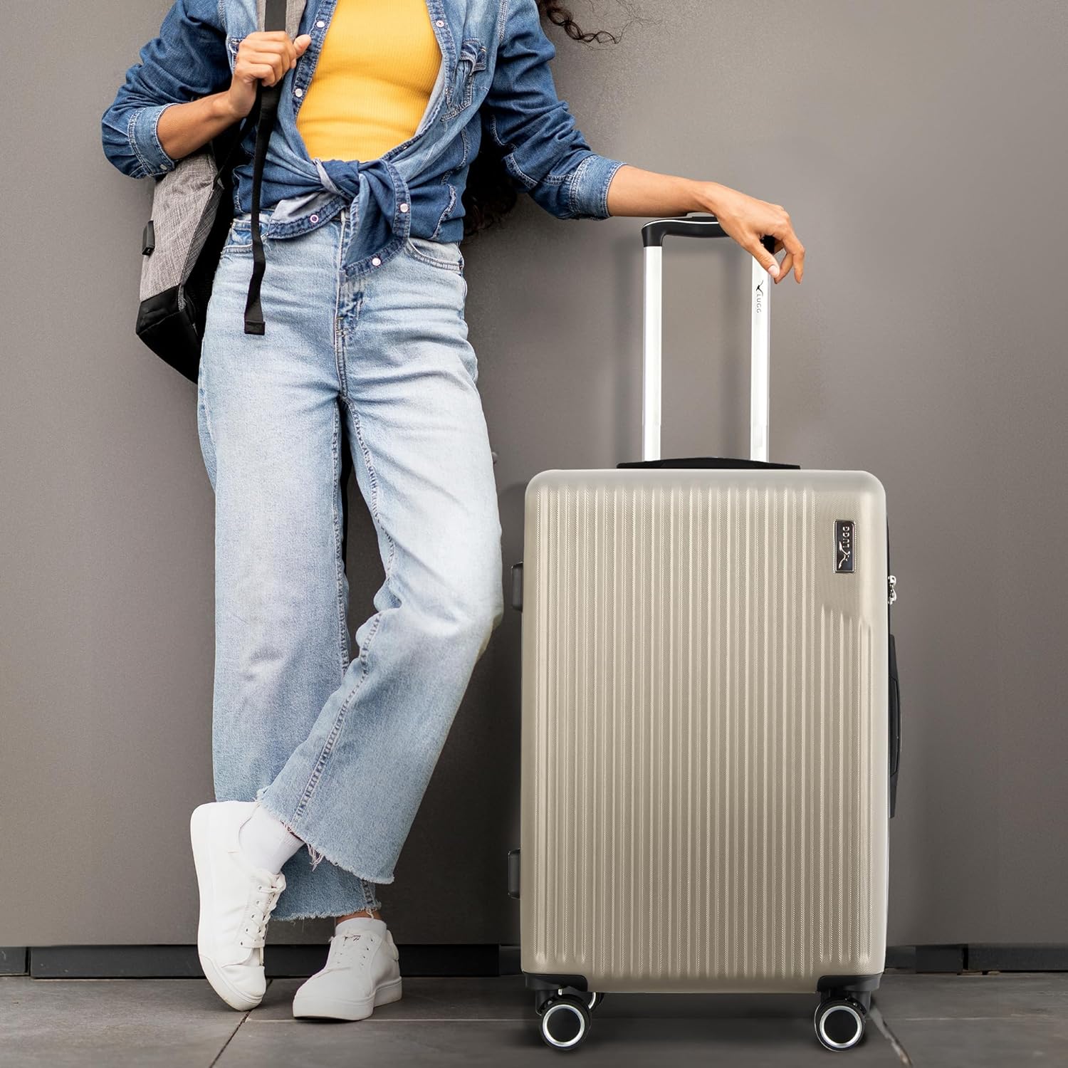 Vacay 24” Suitcase ABS Luggage with TSA Indent Lock, Aluminium Trolley Handle, 360° Spinner Wheels - Airline Compatible (66.5 x 25.5 x 44cm) - Earth