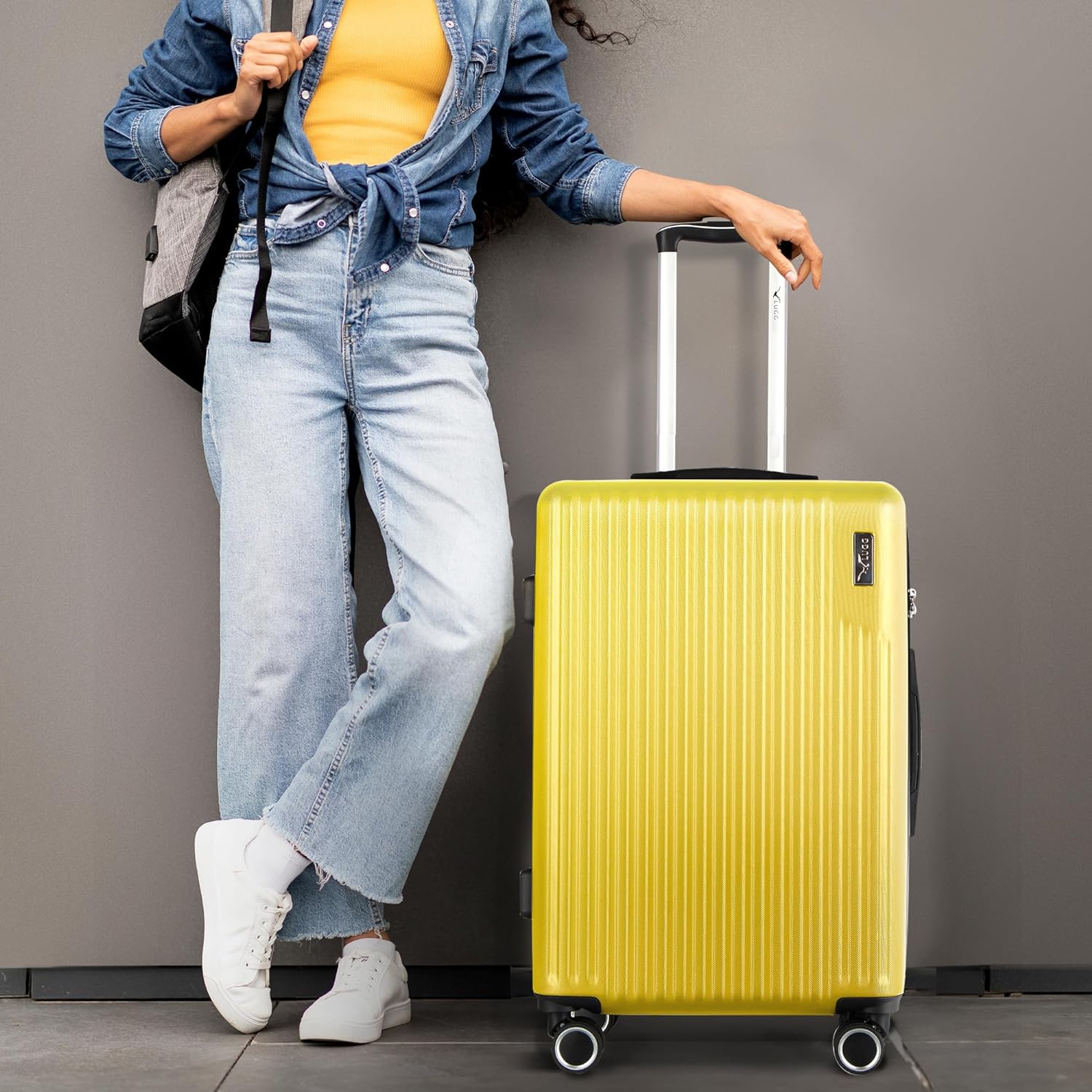 Vacay 24” Suitcase ABS Luggage with TSA Indent Lock, Aluminium Trolley Handle, 360° Spinner Wheels - Airline Compatible (66.5 x 25.5 x 44cm) - Citrine