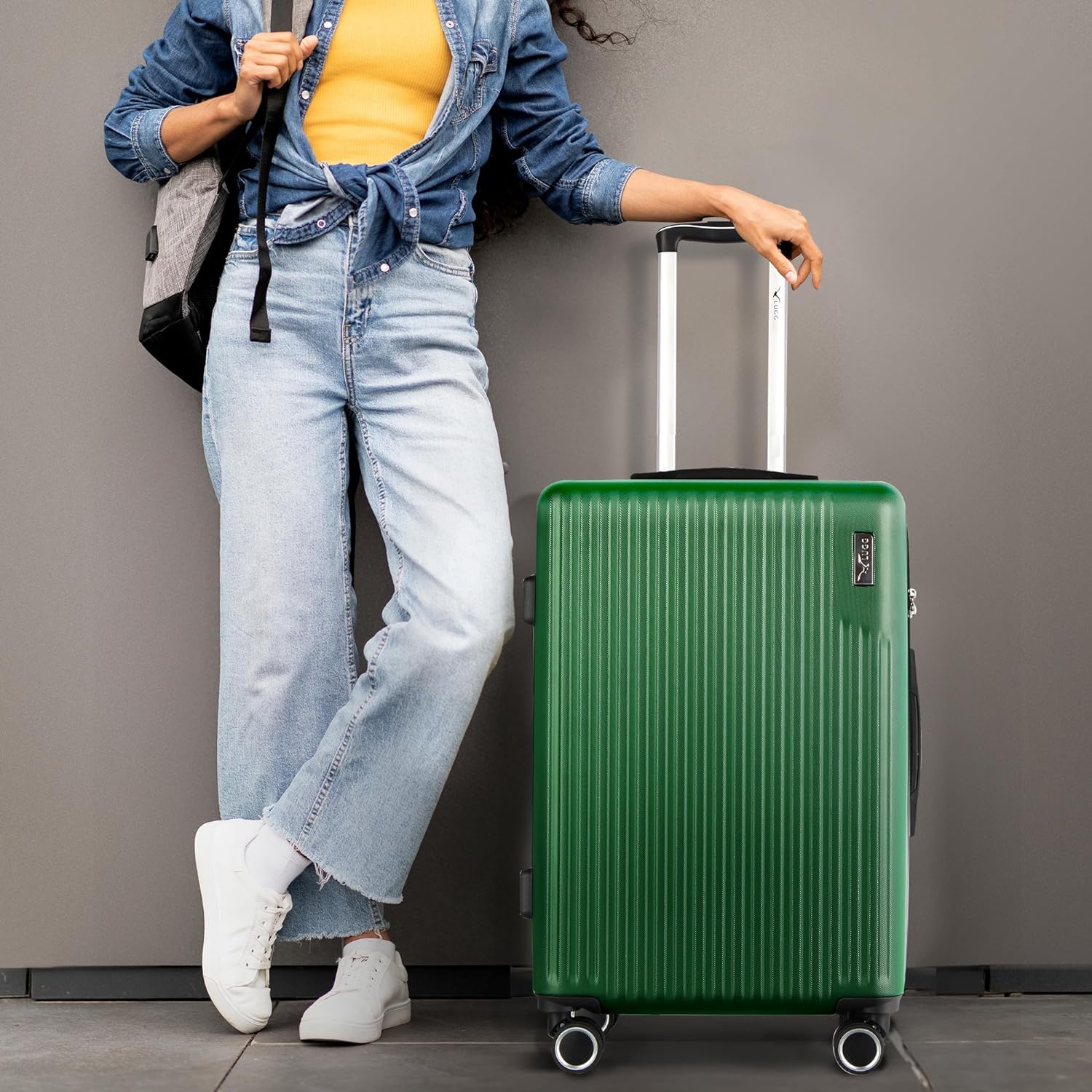 Vacay 24” Suitcase ABS Luggage with TSA Indent Lock, Aluminium Trolley Handle, 360° Spinner Wheels - Airline Compatible (66.5 x 25.5 x 44cm) - Forest