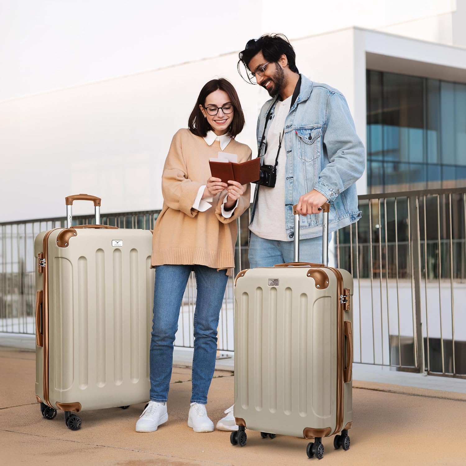 Skywander 2pc 24in & 28in Suitcase - Cream/Brown