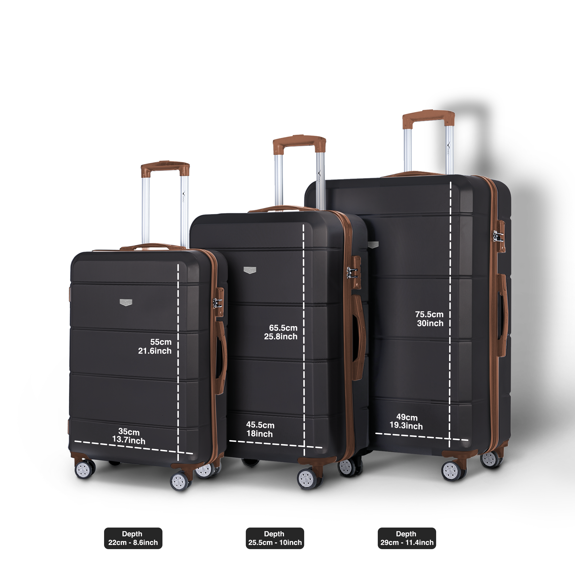 Jetset 3pc Suitcase Set in Black & Brown