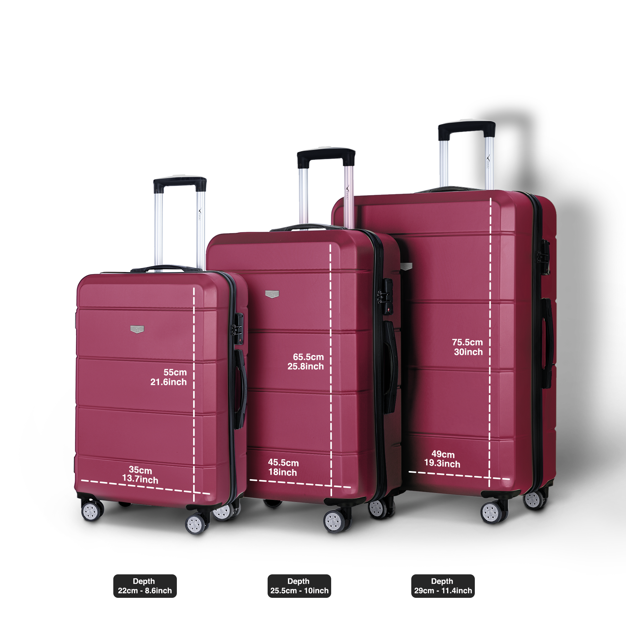 Jetset 3pc Suitcase Set in Burgundy