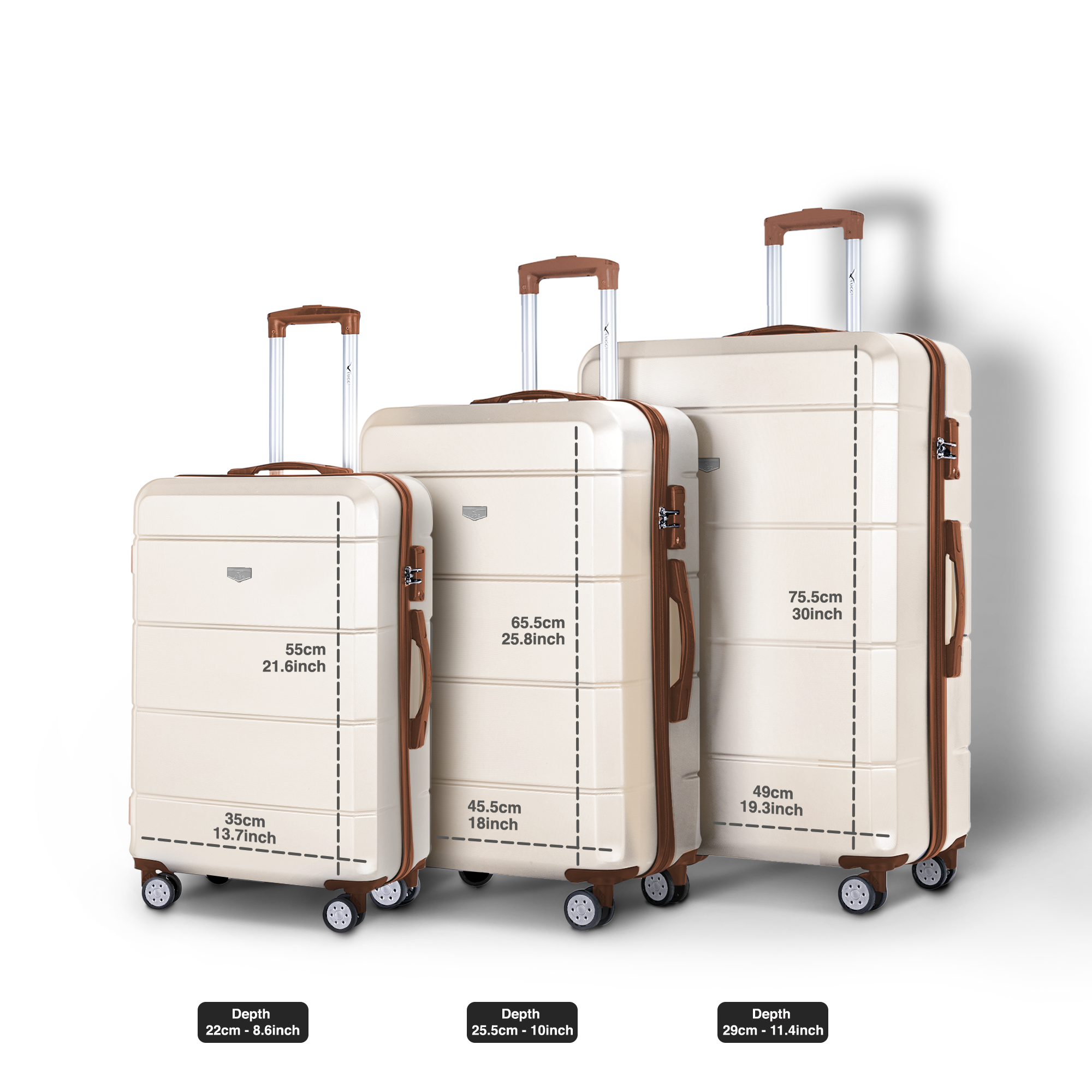 Jetset 3pc Suitcase Set in Cream & Brown