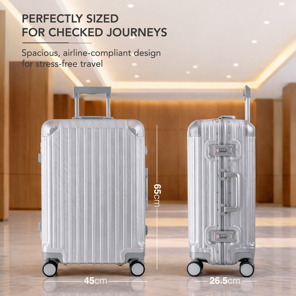 LUGG 24" Hard Shell Trolley Suitcase Aluminium TSA Lock Metallic Silver 65x45x26.5cm