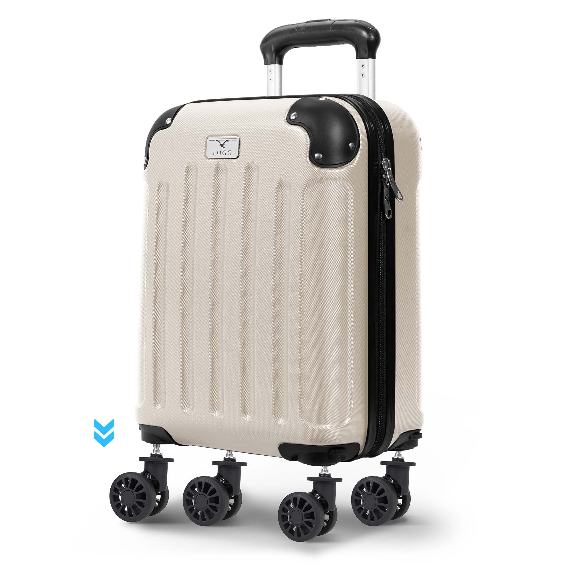 LUGG 40cm Skywander Lightweight Underseat Cabin Bag – Ryanair & EasyJet Approved Carry-On Suitcase, Durable ABS Hard Shell, Smooth Double Spinner Wheels, Water-Resistant & Compact Luggage (40x30x20cm, without wheels) - Beige