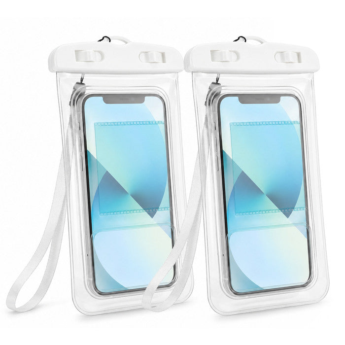 LUGG waterproof phone pouch 2-pack – clear IPX8 dry bag with neck lanyard in white