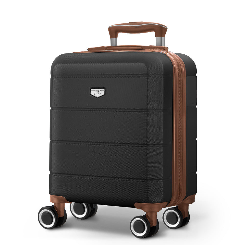LUGG Jetset 15 Inch ABS Shell Protection Water Resistant & Safe Locking System Easyjet Free Under Seat Luggage (45x33x20cm) - Black & Brown