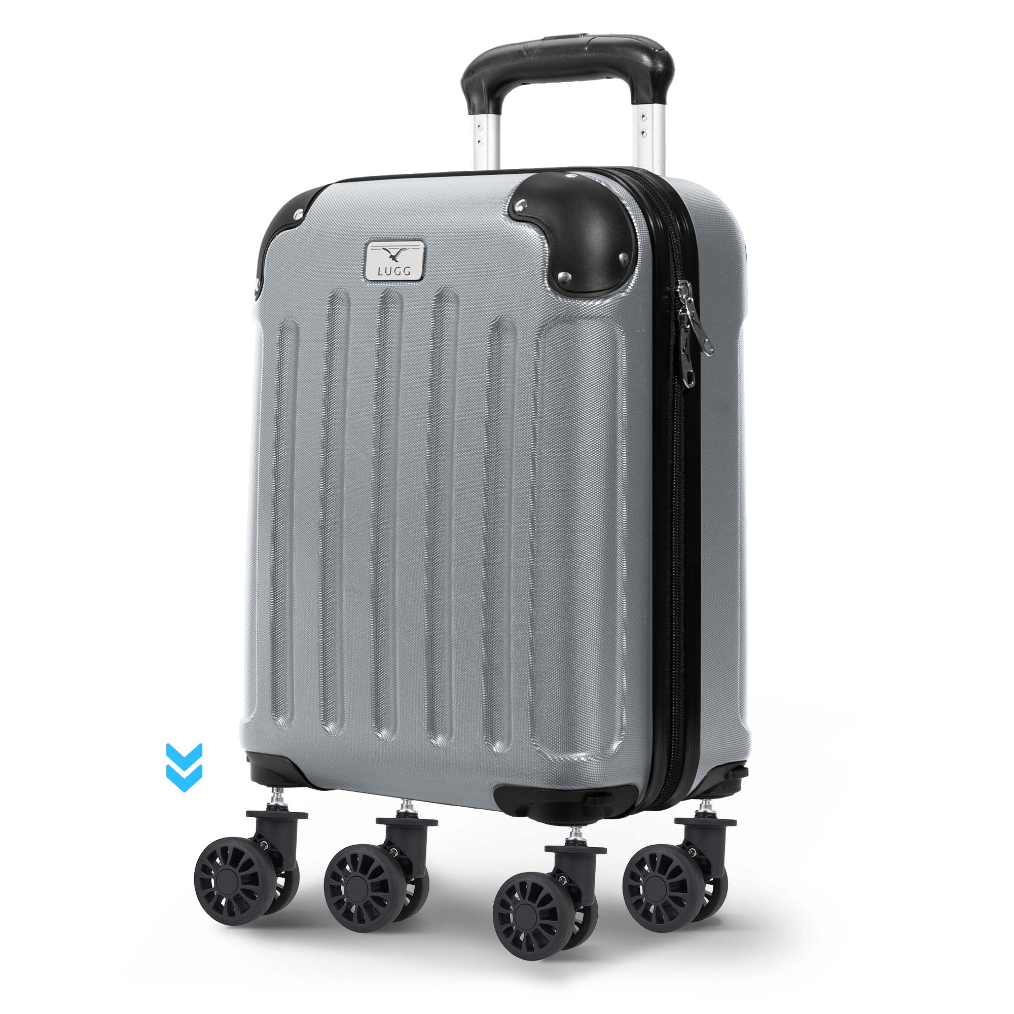 LUGG 40cm Skywander Lightweight Underseat Cabin Bag – Ryanair & EasyJet Approved Carry-On Suitcase, Durable ABS Hard Shell, Smooth Double Spinner Wheels, Water-Resistant & Compact Luggage (40x30x20cm, without wheels) - Silver