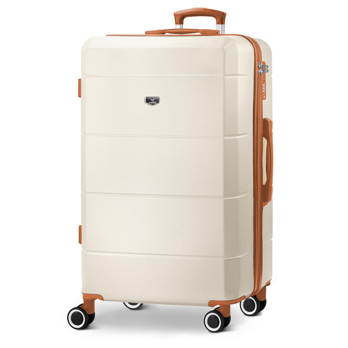 Jetset 32" Large Suitcase – Lightweight Hard Shell Luggage with TSA Lock – Water-Resistant ABS Spinner Suitcase – 4 Wheels – 86x58x31cm Travel Bag - Cream & Brown