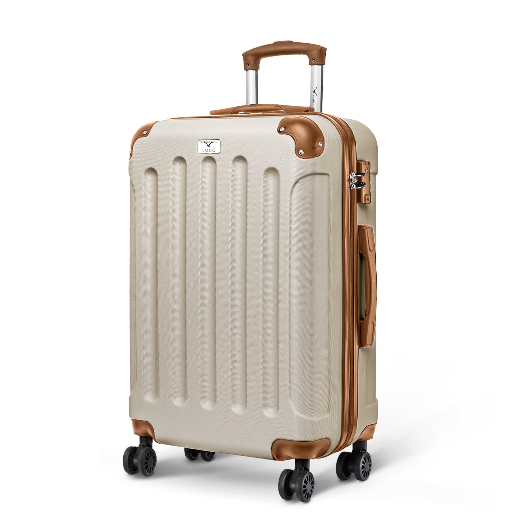 LUGG Skywander 24” Lightweight Underseat Cabin Bag - 67cm x 44cm x 26cm – EasyJet Approved Carry-On Suitcase, Durable ABS Hard Shell- Cream & Brown