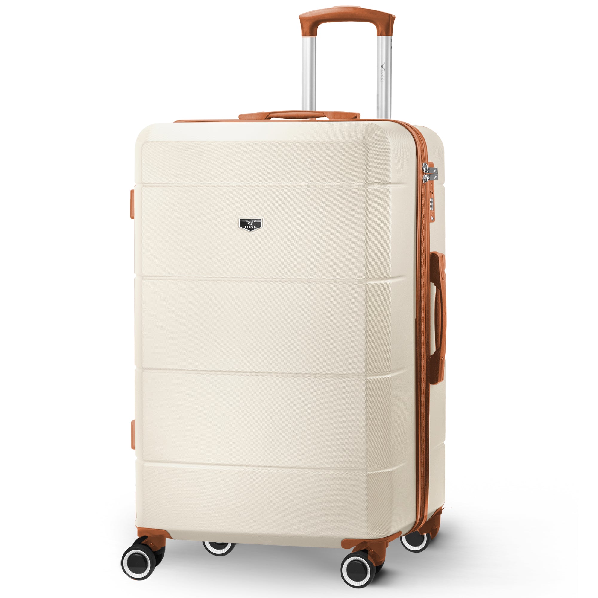 LUGG Jetset 24” Lightweight Travel Carry On Suitcase, ABS, Water Resistant & TSA Lock, Easyjet Overhead- Cream & Brown