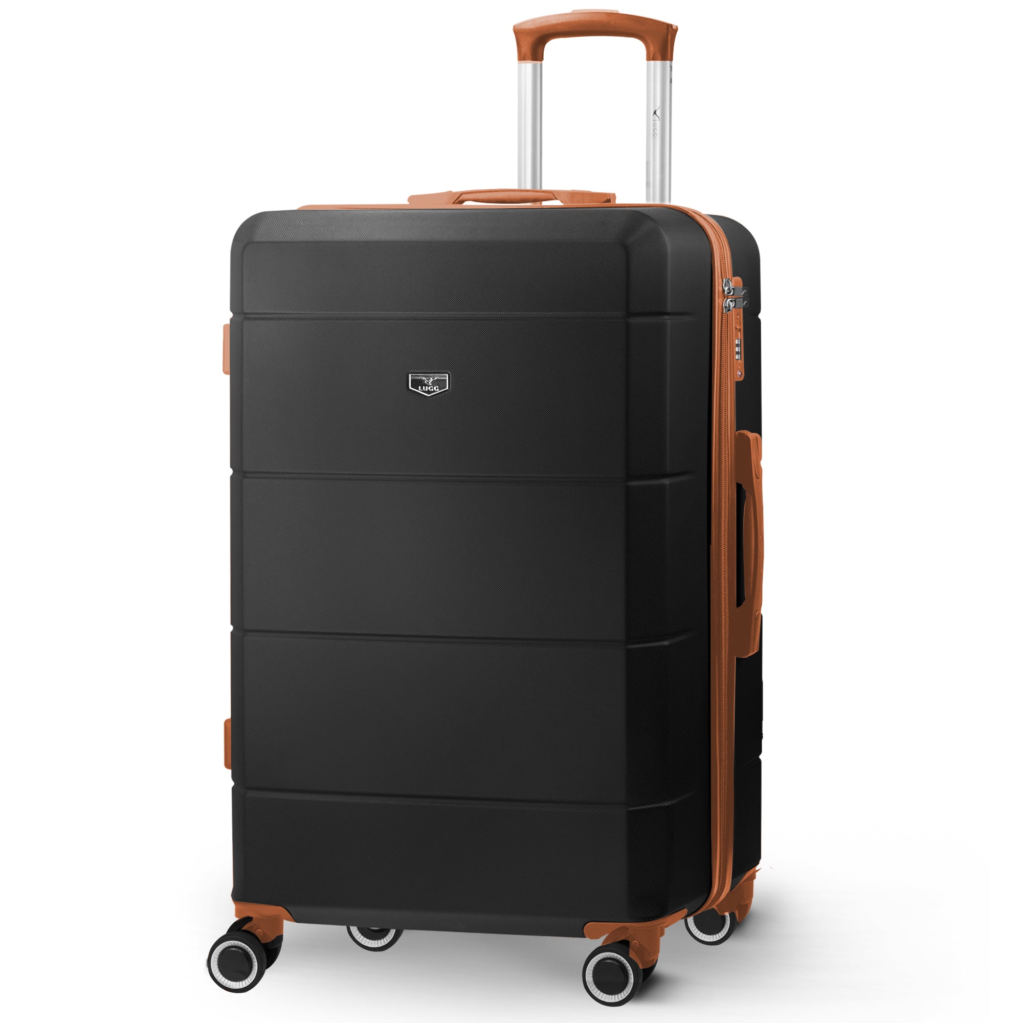 LUGG Jetset 24” Lightweight Travel Carry On Suitcase, ABS, Water Resistant & TSA Lock, Easyjet Overhead- Black with Brown