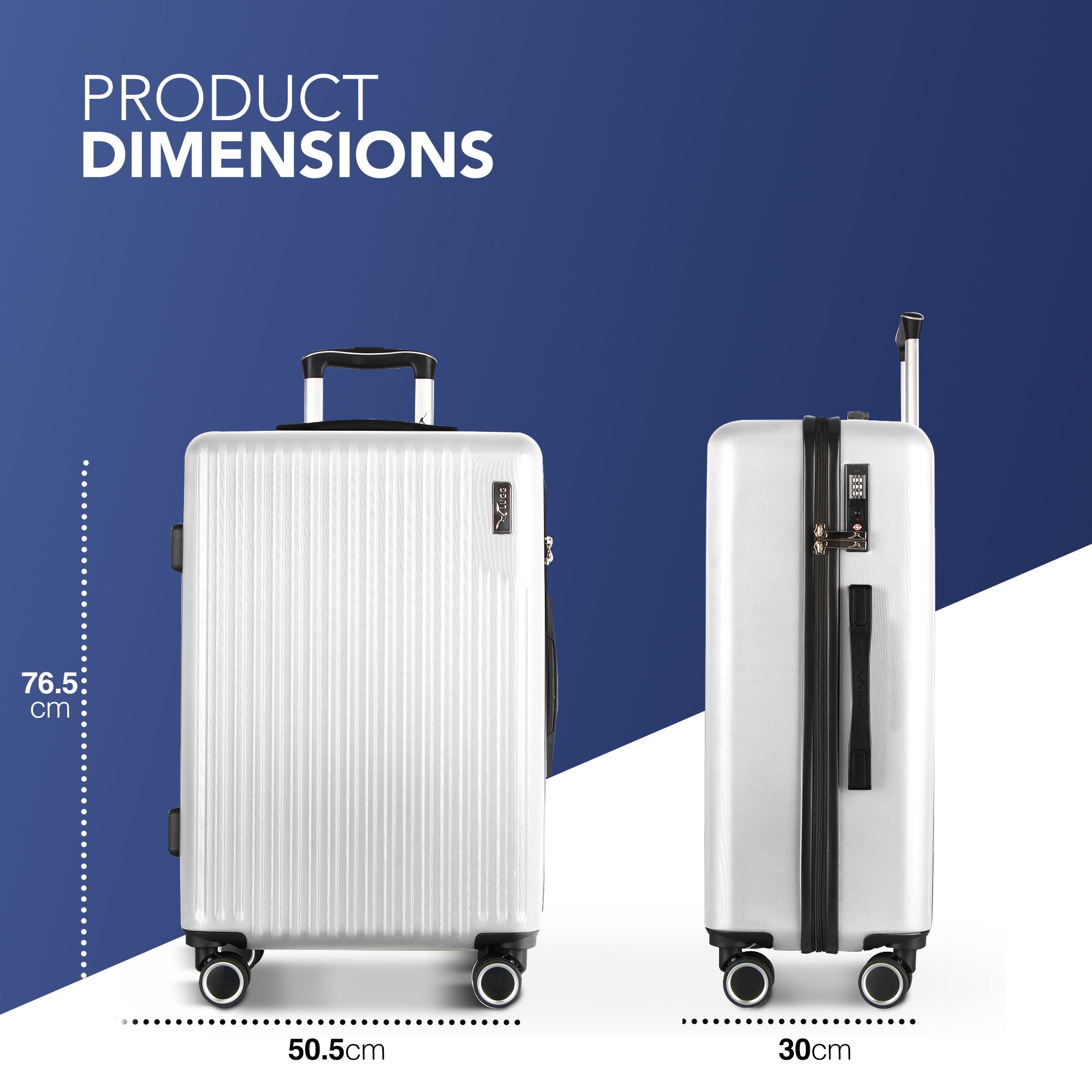 Vacay 28” Suitcase ABS Luggage with TSA Indent Lock, Aluminium Trolley Handle, 360° Spinner Wheels - Airline Compatible (76.5 x 30 x 50.5cm) - Pearl