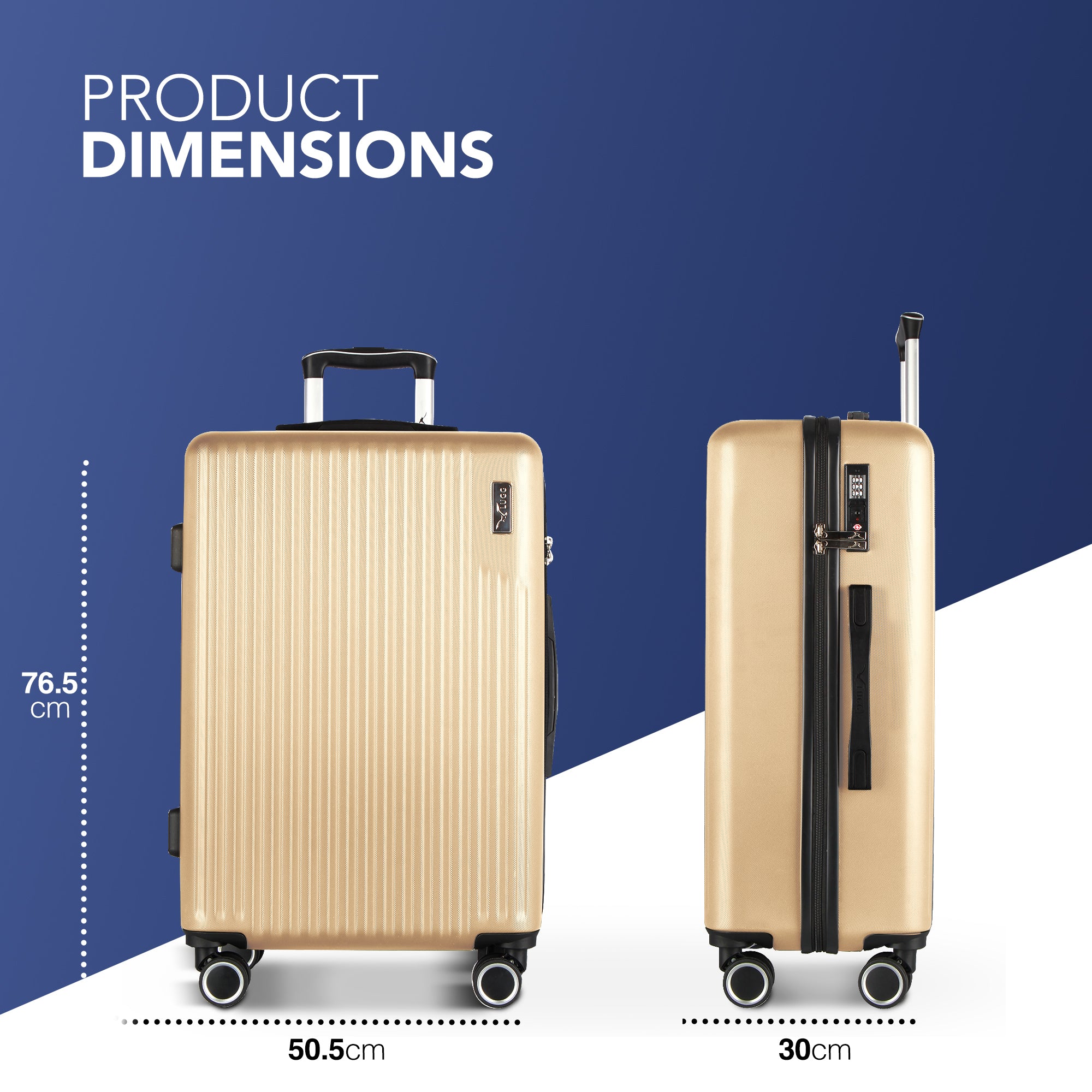 Vacay 28” Suitcase ABS Luggage with TSA Indent Lock, Aluminium Trolley Handle, 360° Spinner Wheels - Airline Compatible (76.5 x 30 x 50.5cm) - Sunset