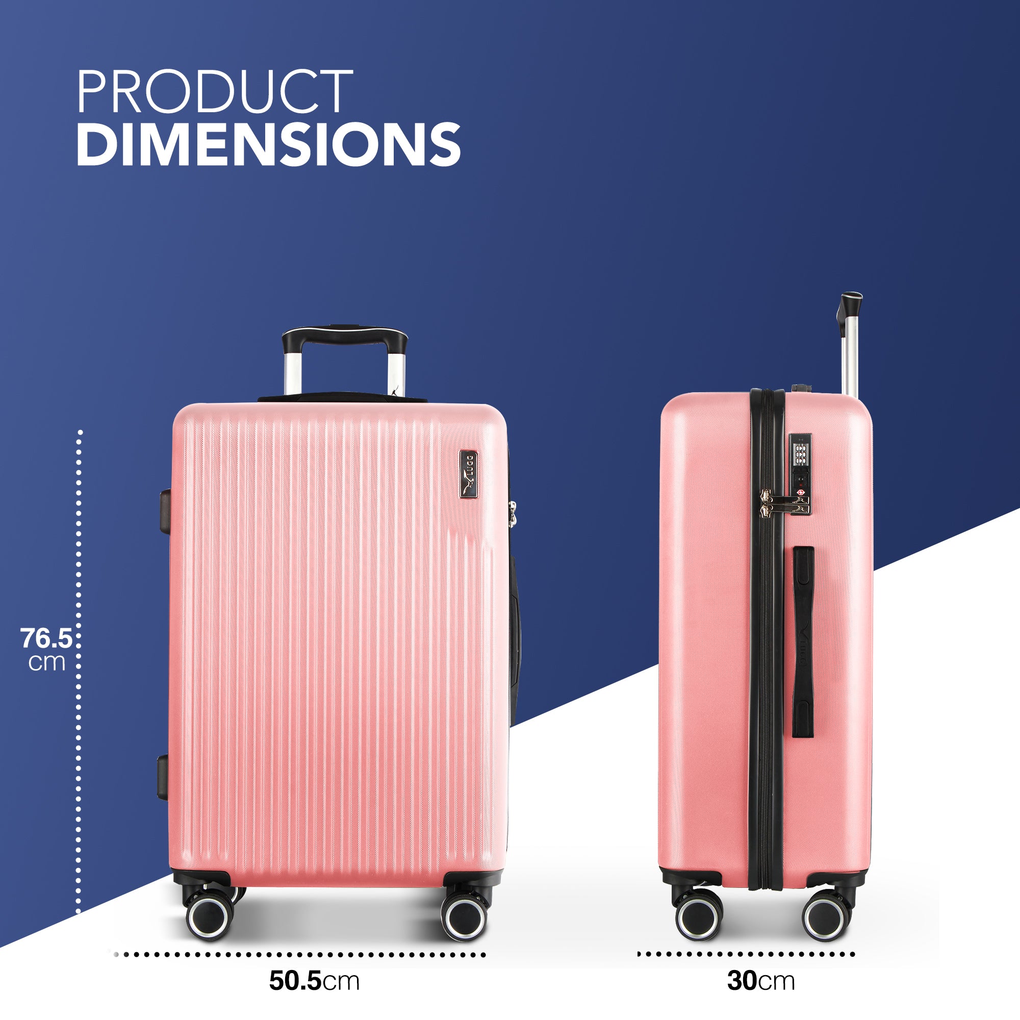 Vacay 28” Suitcase ABS Luggage with TSA Indent Lock, Aluminium Trolley Handle, 360° Spinner Wheels - Airline Compatible (76.5 x 30 x 50.5cm) - Clay