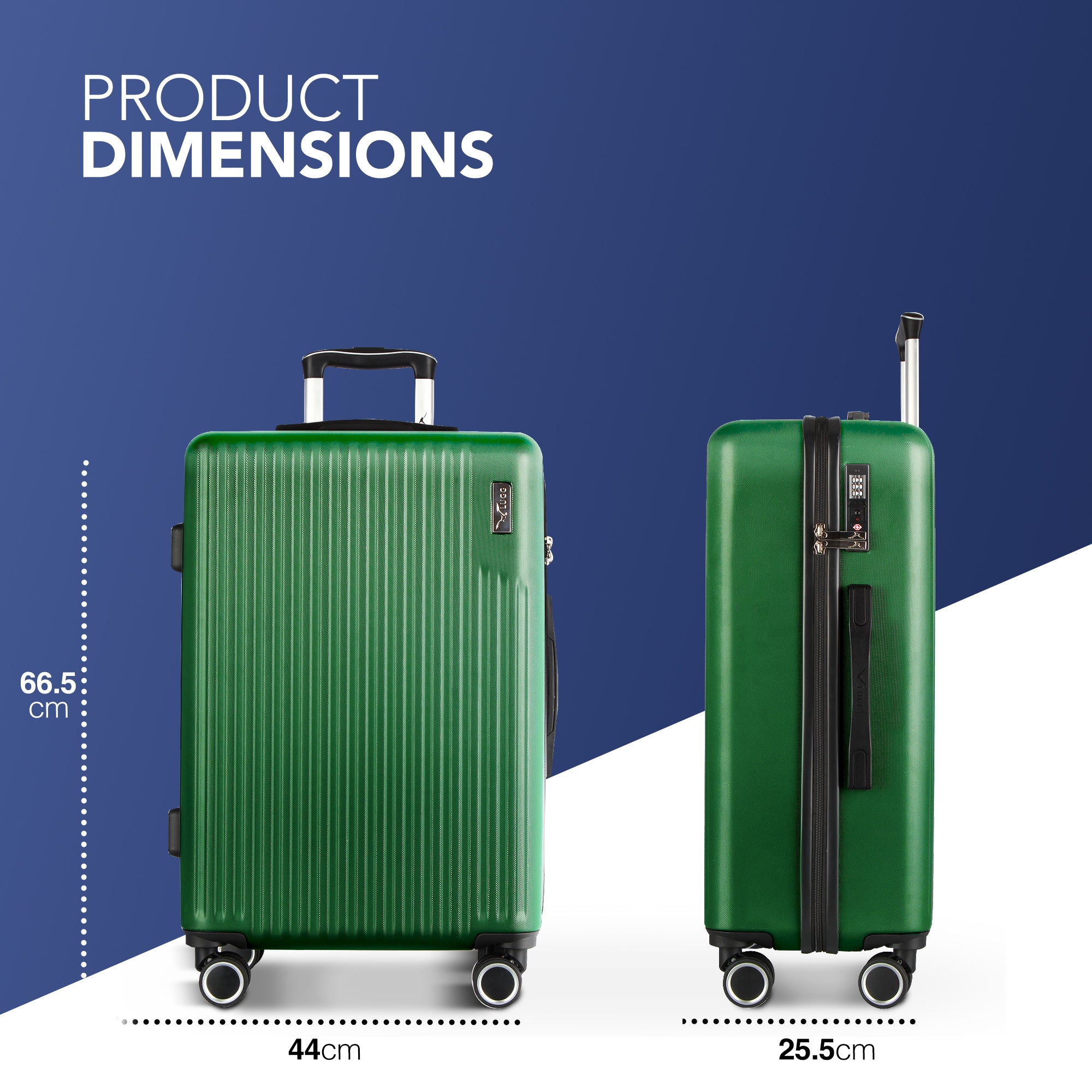 Vacay 24” Suitcase ABS Luggage with TSA Indent Lock, Aluminium Trolley Handle, 360° Spinner Wheels - Airline Compatible (66.5 x 25.5 x 44cm) - Forest