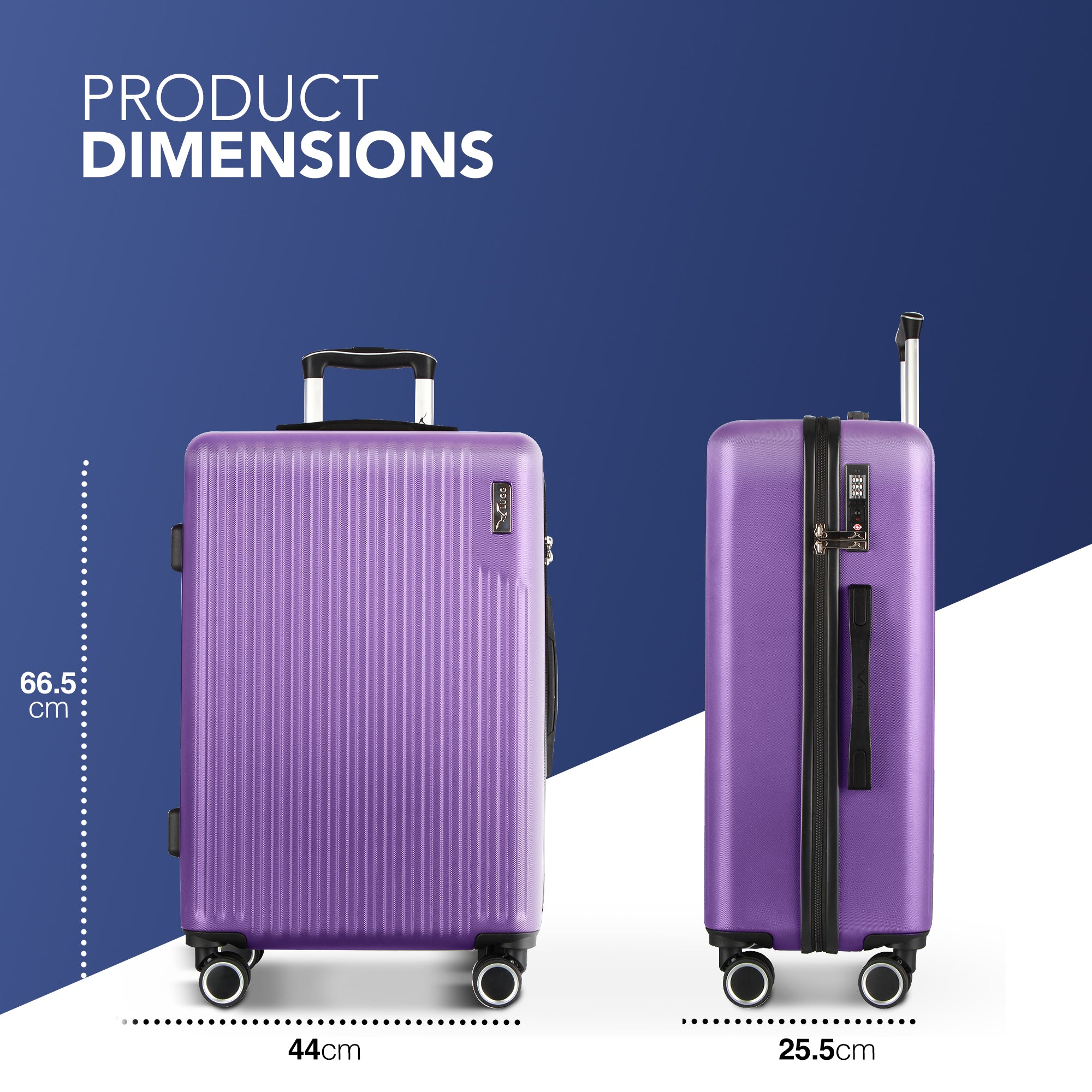 Vacay 24” Suitcase ABS Luggage with TSA Indent Lock, Aluminium Trolley Handle, 360° Spinner Wheels - Airline Compatible (66.5 x 25.5 x 44cm) - Lavender
