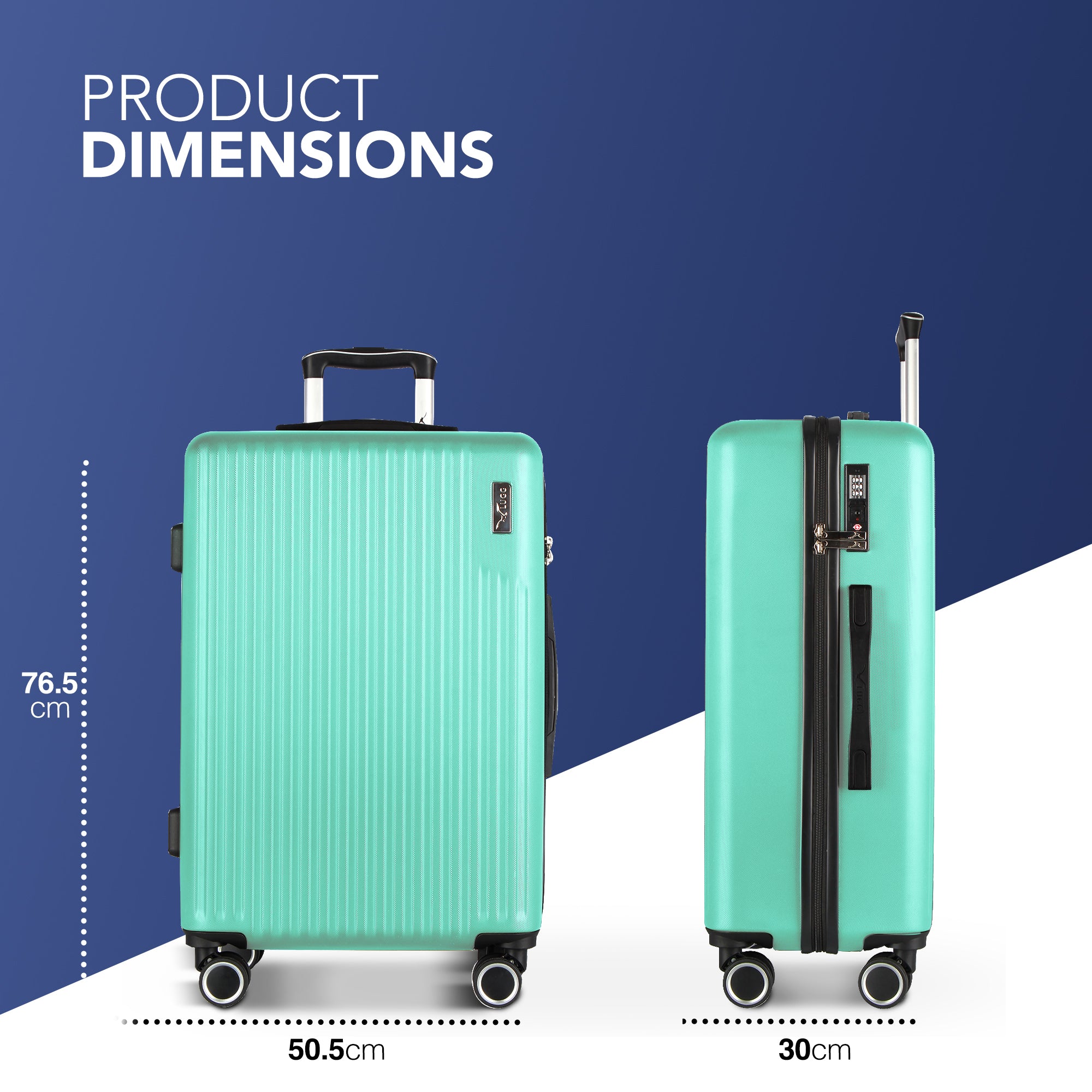 Vacay 28” Suitcase ABS Luggage with TSA Indent Lock, Aluminium Trolley Handle, 360° Spinner Wheels - Airline Compatible (76.5 x 30 x 50.5cm) - Mint