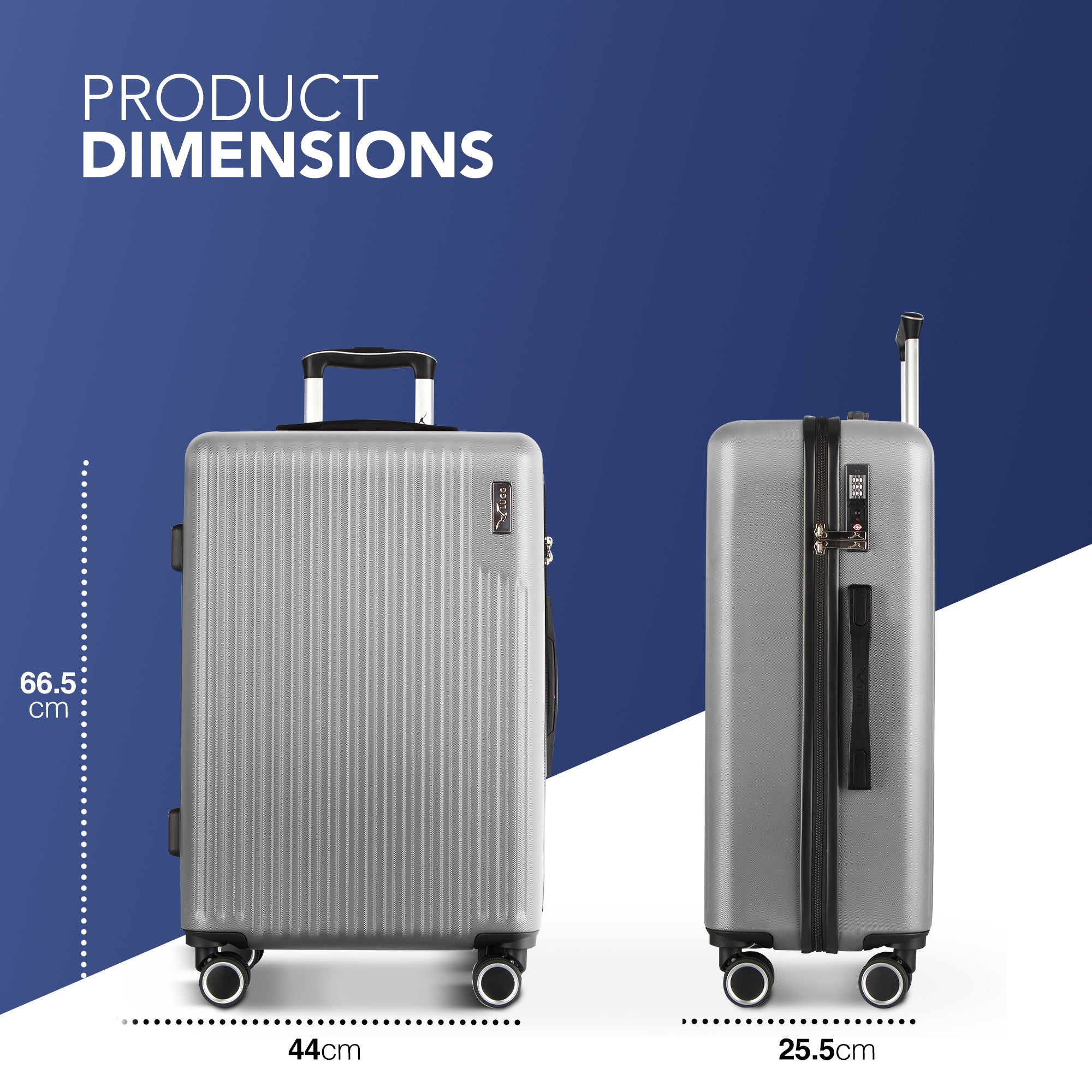 Vacay 24” Suitcase ABS Luggage with TSA Indent Lock, Aluminium Trolley Handle, 360° Spinner Wheels - Airline Compatible (66.5 x 25.5 x 44cm) - Raven