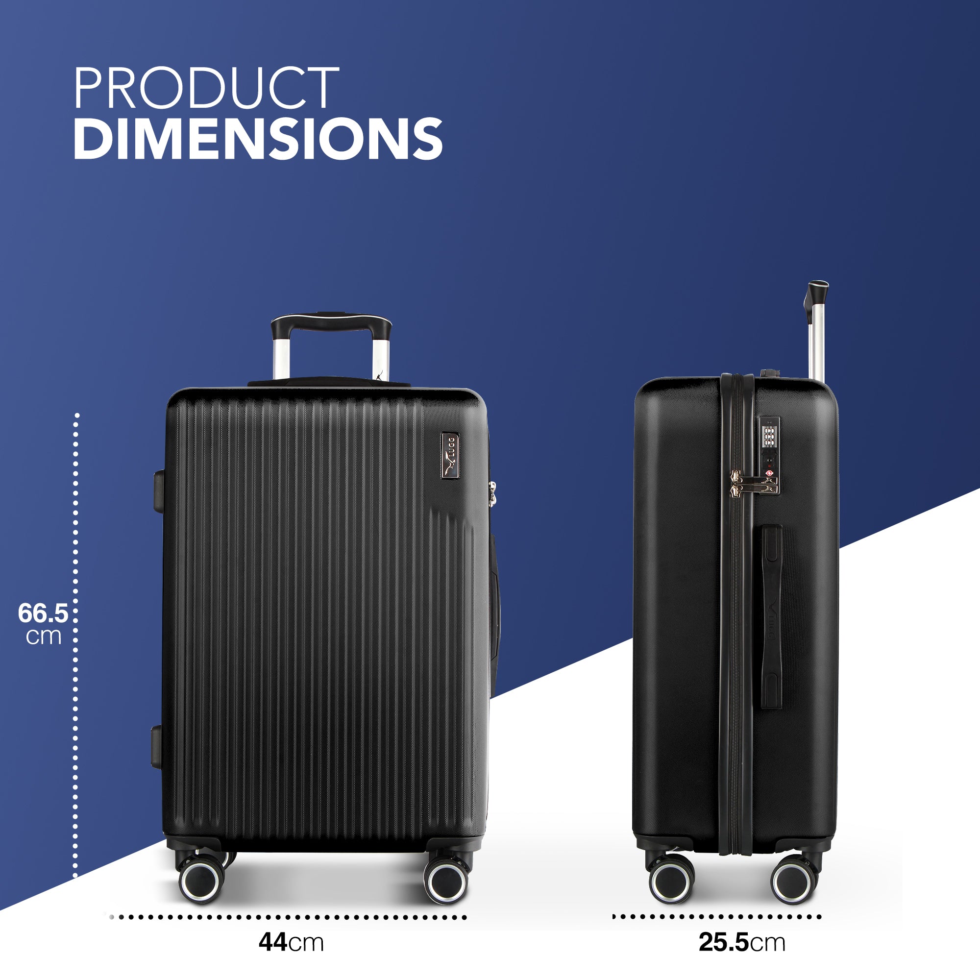 Vacay 24” Suitcase ABS Luggage with TSA Indent Lock, Aluminium Trolley Handle, 360° Spinner Wheels - Airline Compatible (66.5 x 25.5 x 44cm) - Shadow