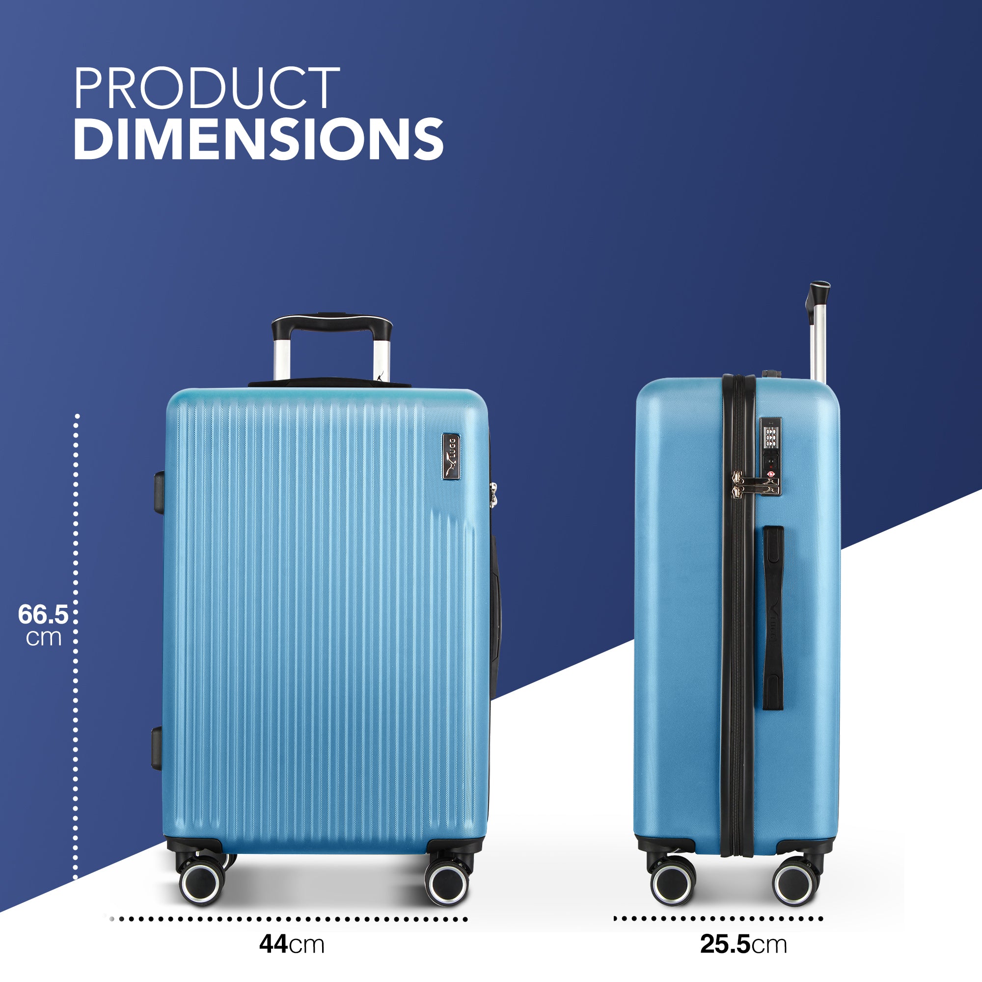 Vacay 24” Suitcase ABS Luggage with TSA Indent Lock, Aluminium Trolley Handle, 360° Spinner Wheels - Airline Compatible (66.5 x 25.5 x 44cm) - Sky Blue