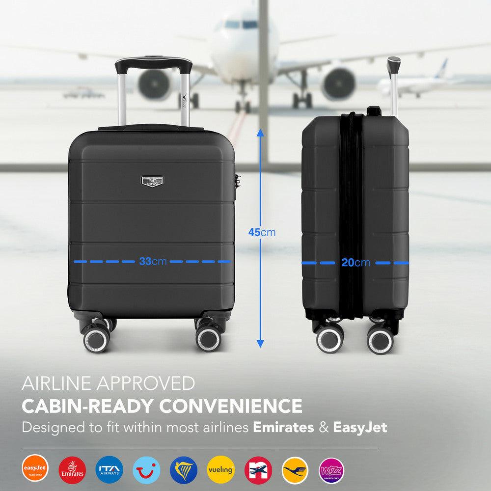 LUGG Jetset 15 Inch ABS Shell Protection Water Resistant & Safe Locking System Easyjet Free Under Seat Luggage (45x33x20cm) - Black