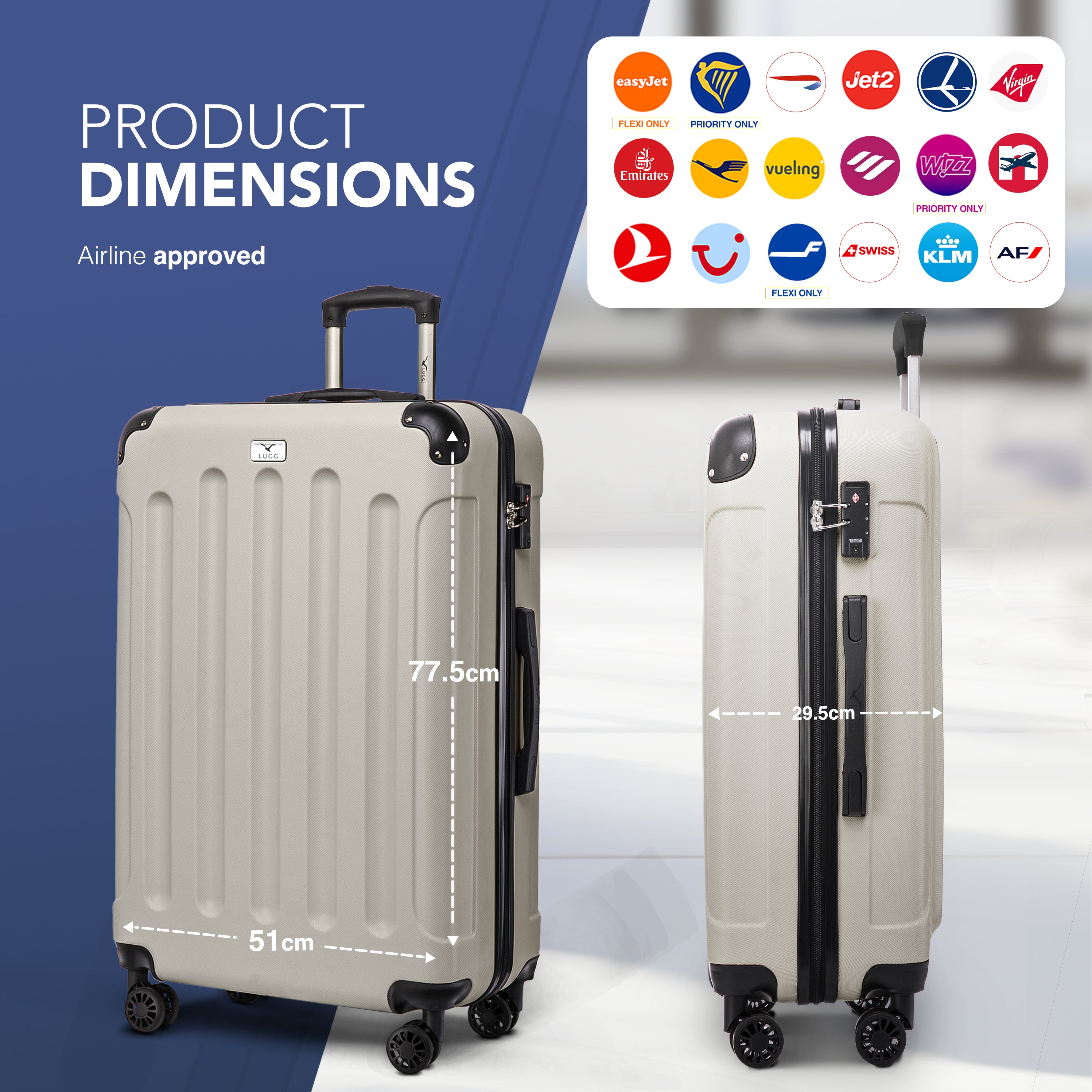 LUGG Skywander 28” Lightweight Luggage - 75cm x 49cm x 29cm - Strong & Lightweight with Secure TSA Lock, Smooth 360° Wheels & Resilient Handle- Beige