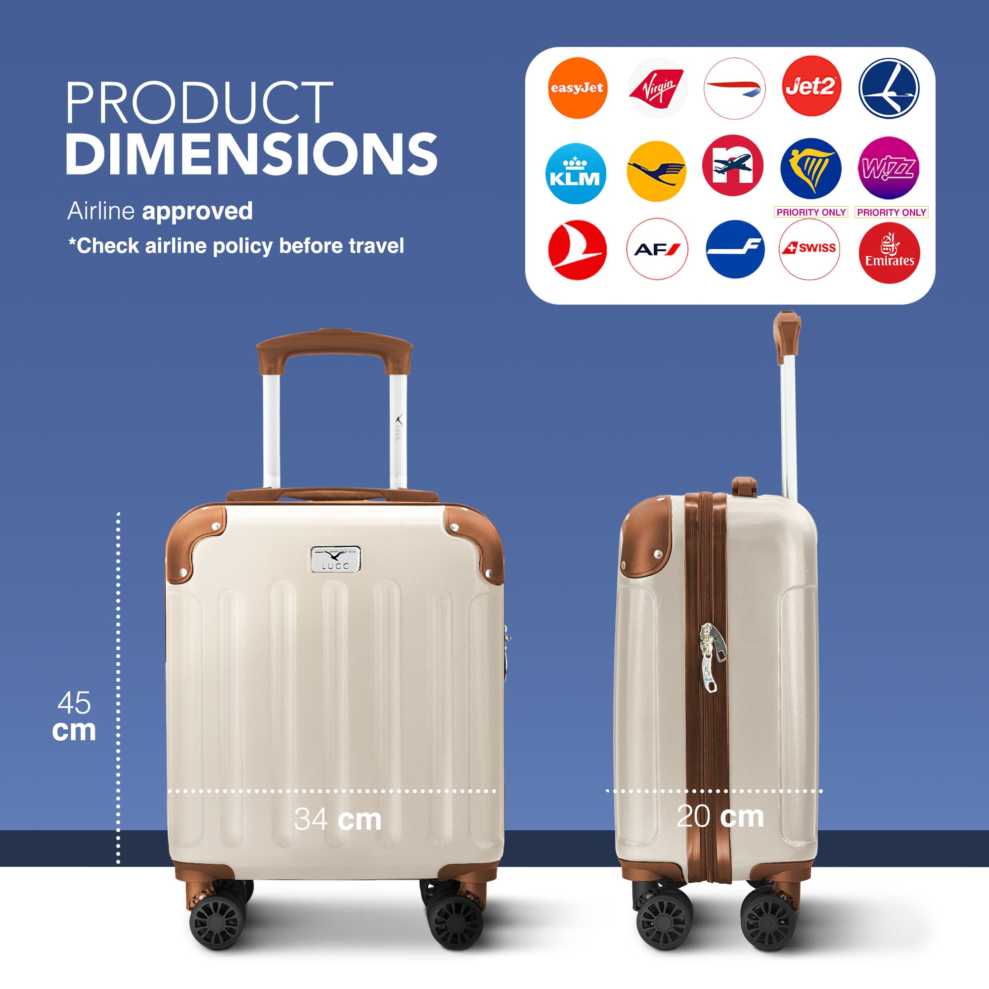 Skywander 15" Underseat Suitcase in Cream & Brown