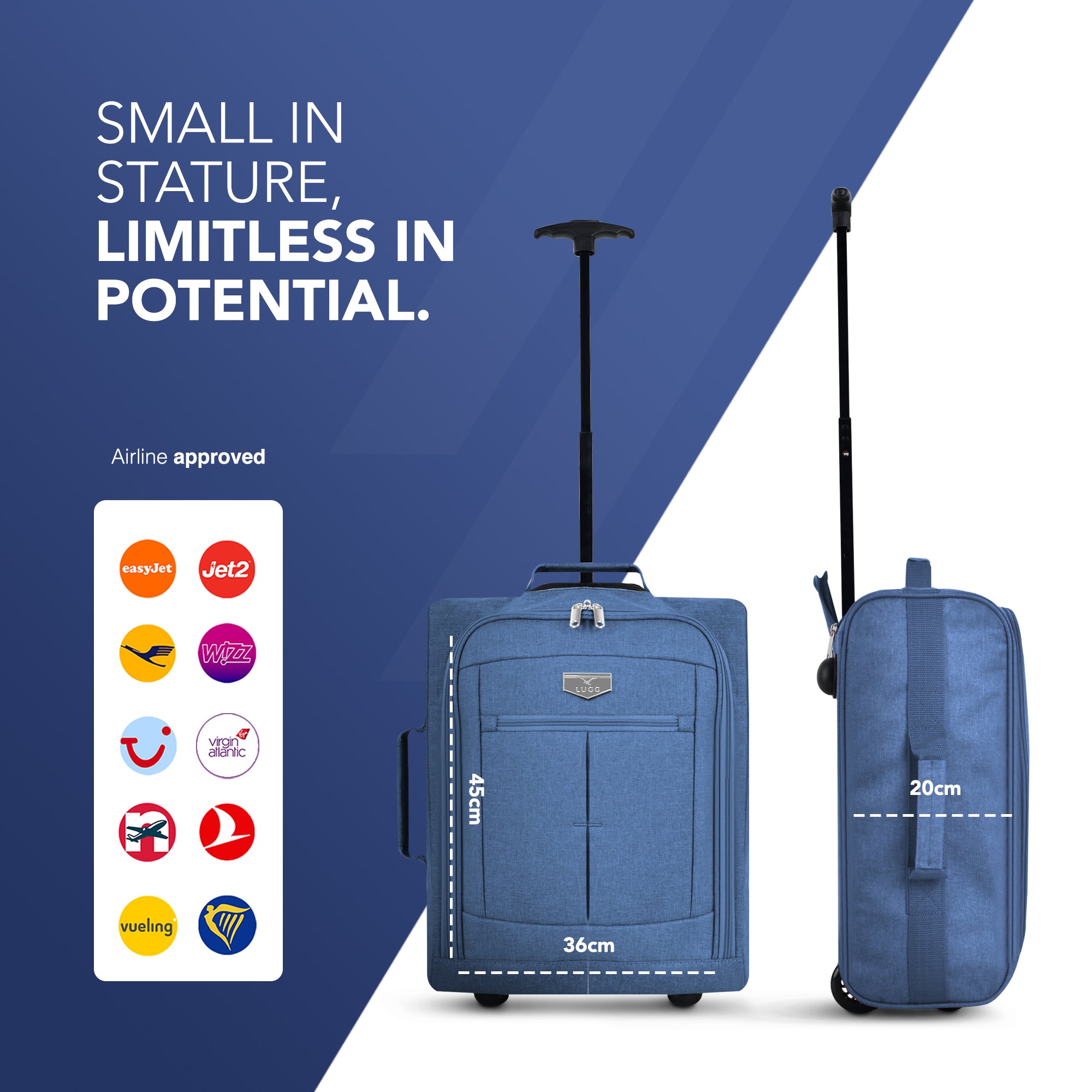 Cabin Approved Lightweight Travel Bag with Wheels - Blue
