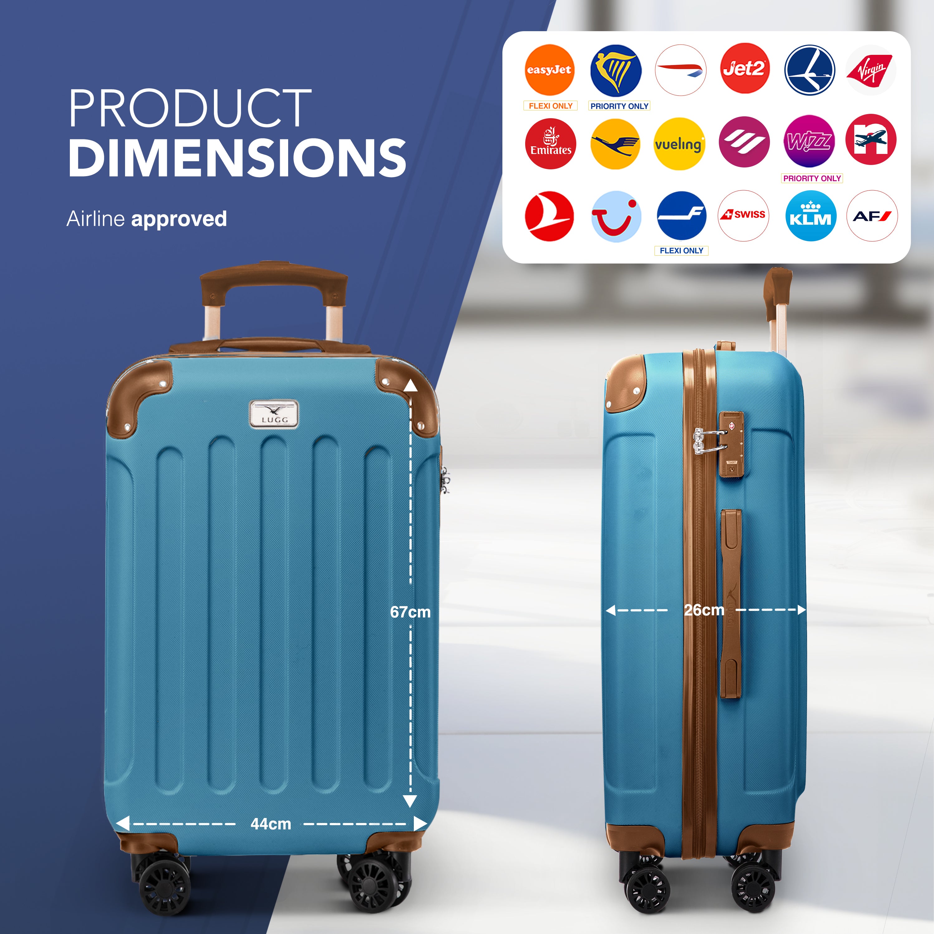 24" Skywander Medium Suitcase - Blue & Brown