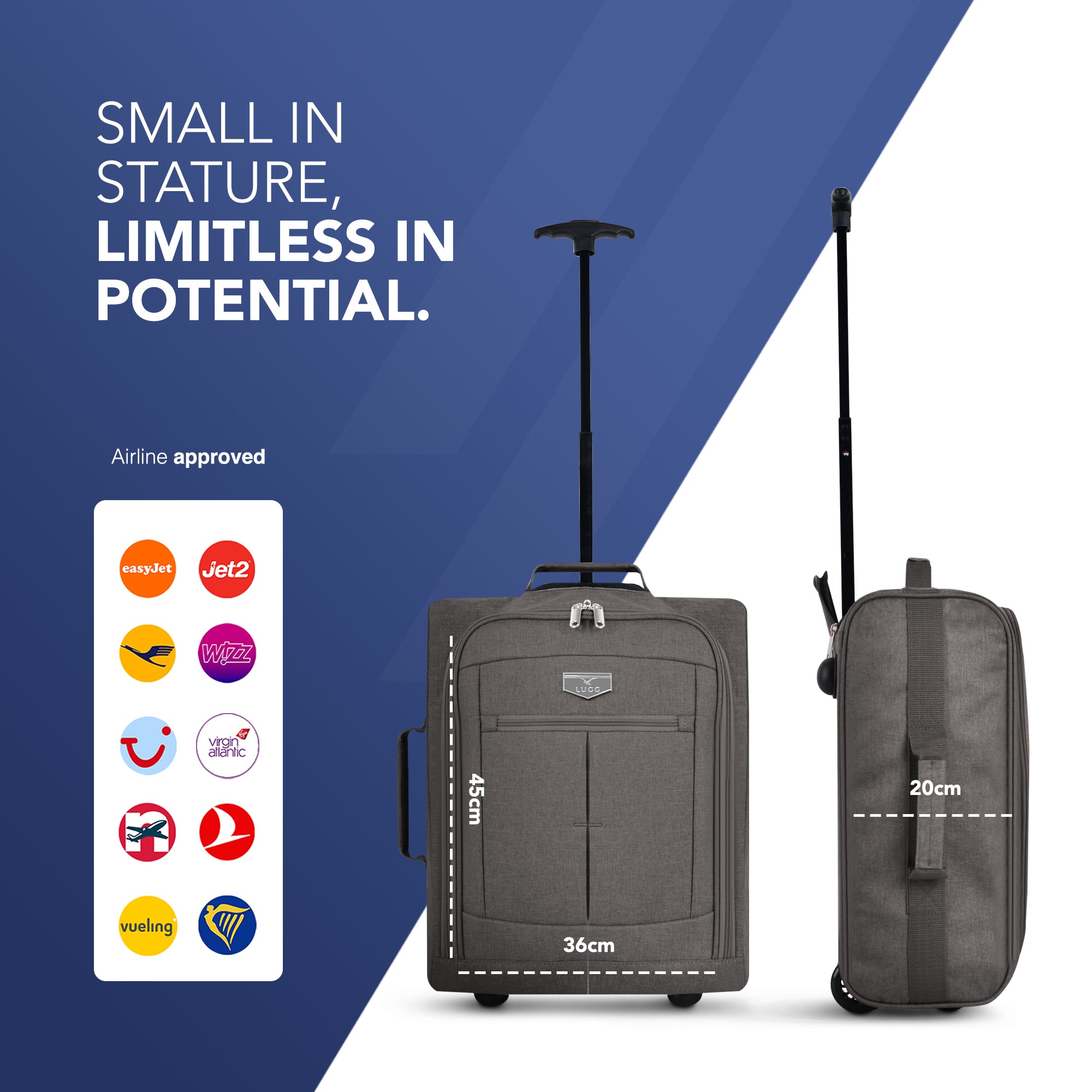Cabin Approved Lightweight Travel Bag with Wheels - Charcoal