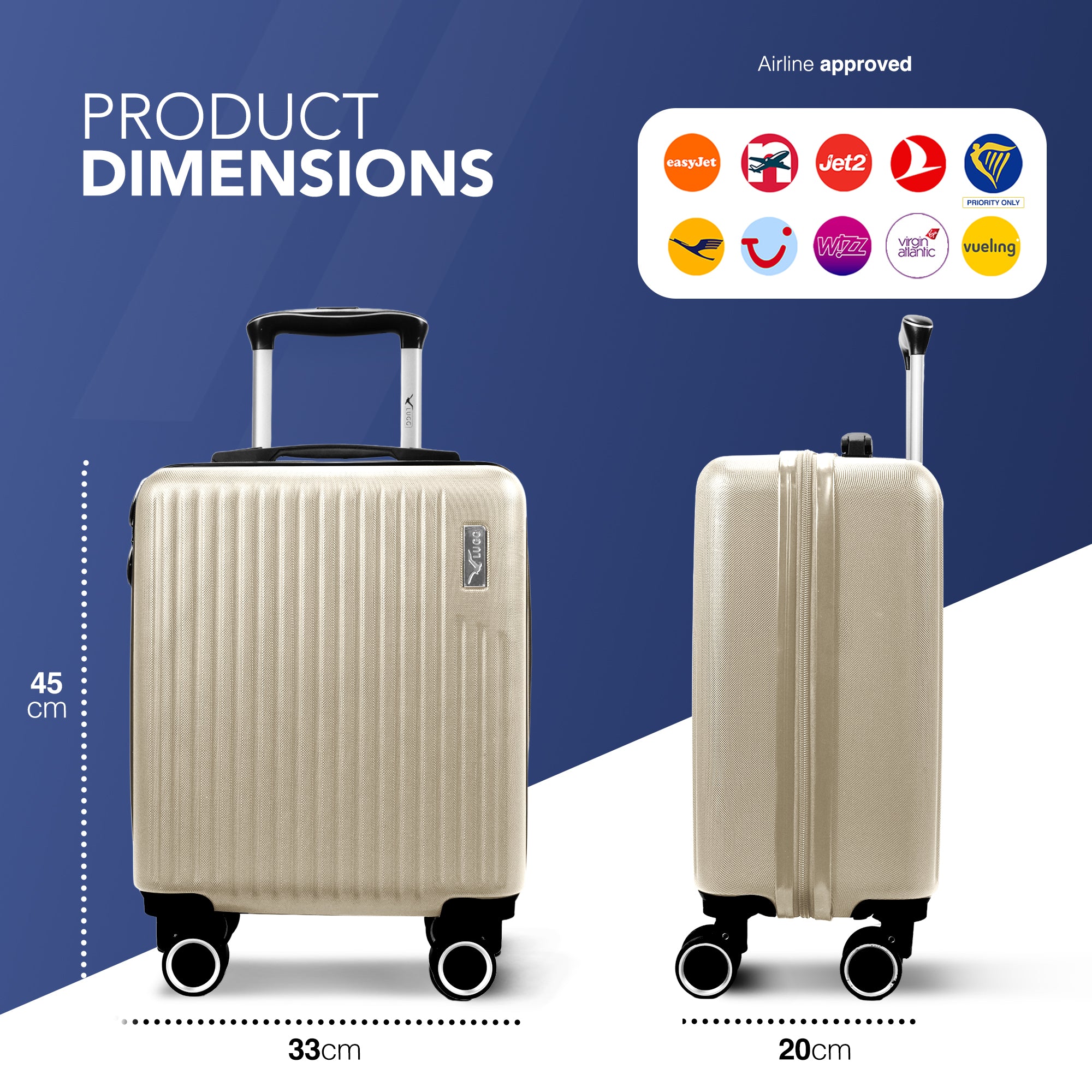 Vacay 15” Suitcase ABS Luggage, Aluminium Trolley Handle, 360° Spinner Wheels - Airline Compatible (45 x 33x 20cm) - Earth