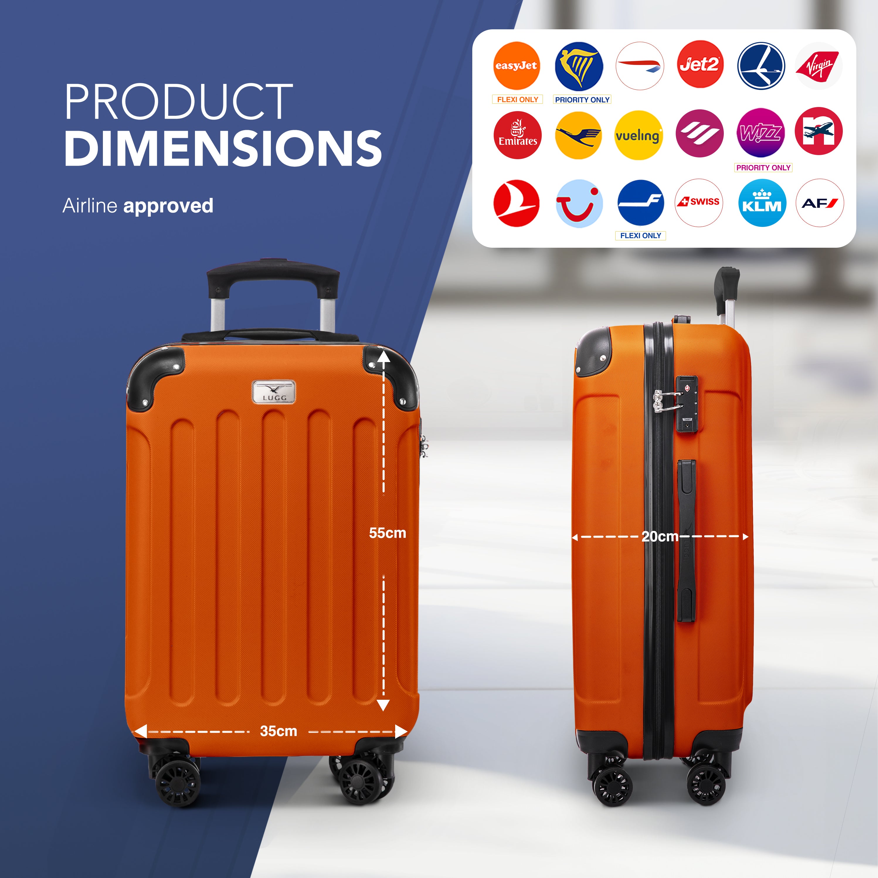 Skywander 20" Cabin Suitcase - 55 x 35 x 20cm in Orange