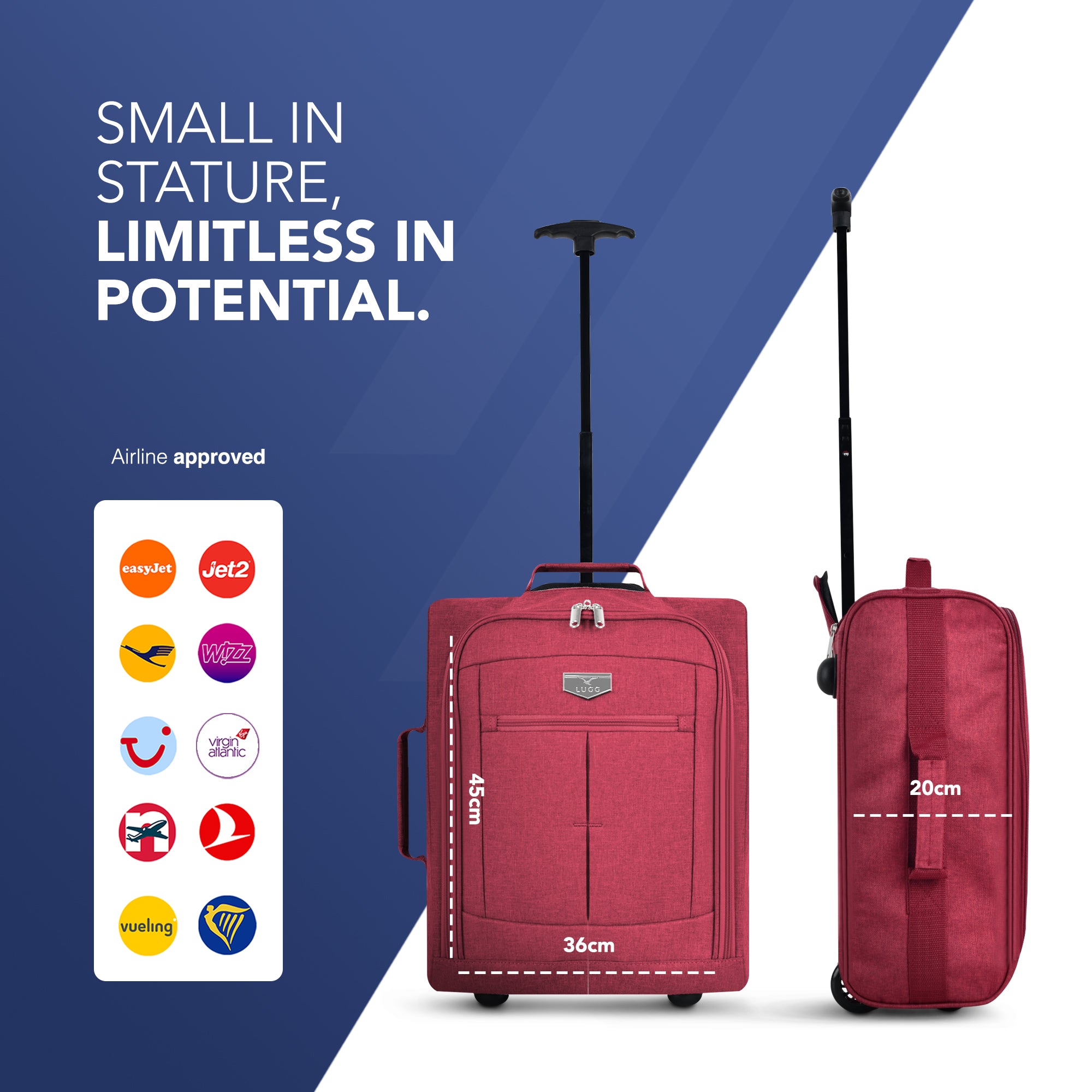 Cabin Approved Lightweight Travel Bag with Wheels - Red