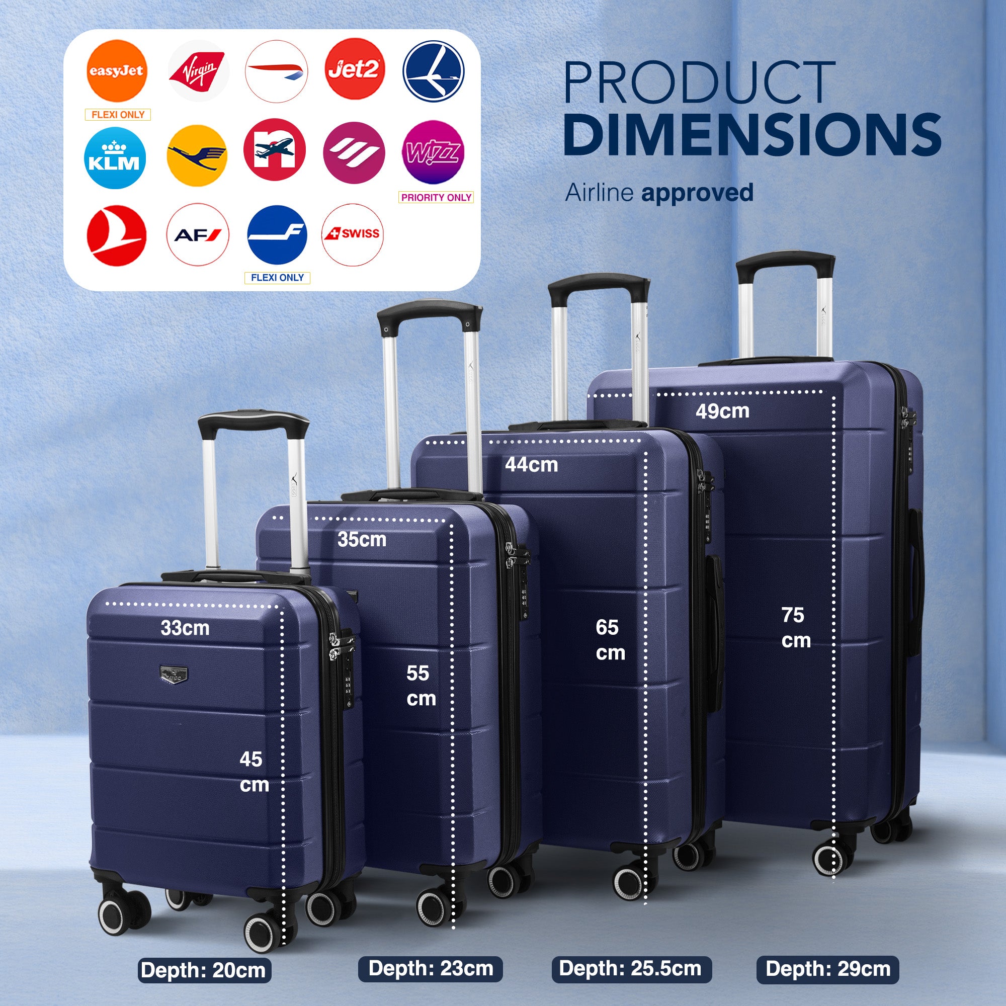 Jetset 4pc Suitcase Set in Midnight Blue