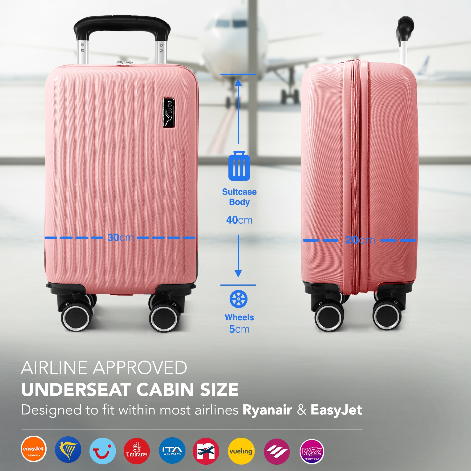 LUGG 40cm Vacay Suitcase ABS Luggage, Aluminium Trolley Handle, 360° Spinner Wheels, Water-Resistant & Durable Material - Airline Compatible (40 x 30 x 20cm)- Clay