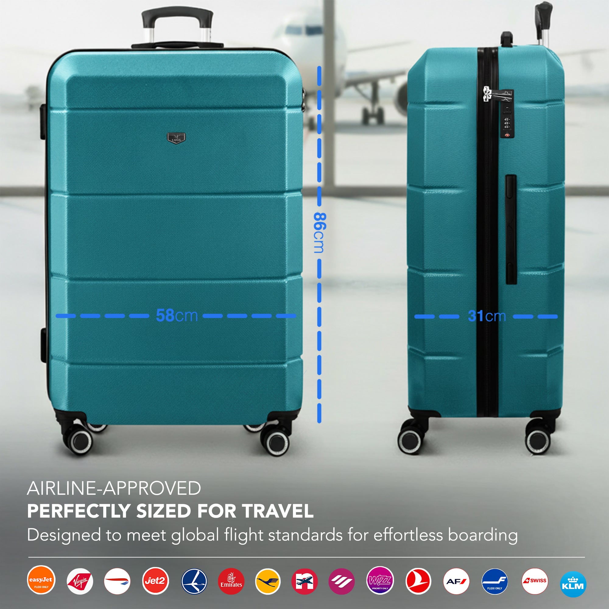 Jetset 32" Large Suitcase – Lightweight Hard Shell Luggage with TSA Lock – Water-Resistant ABS Spinner Suitcase – 4 Wheels – 86x58x31cm Travel Bag - Teal