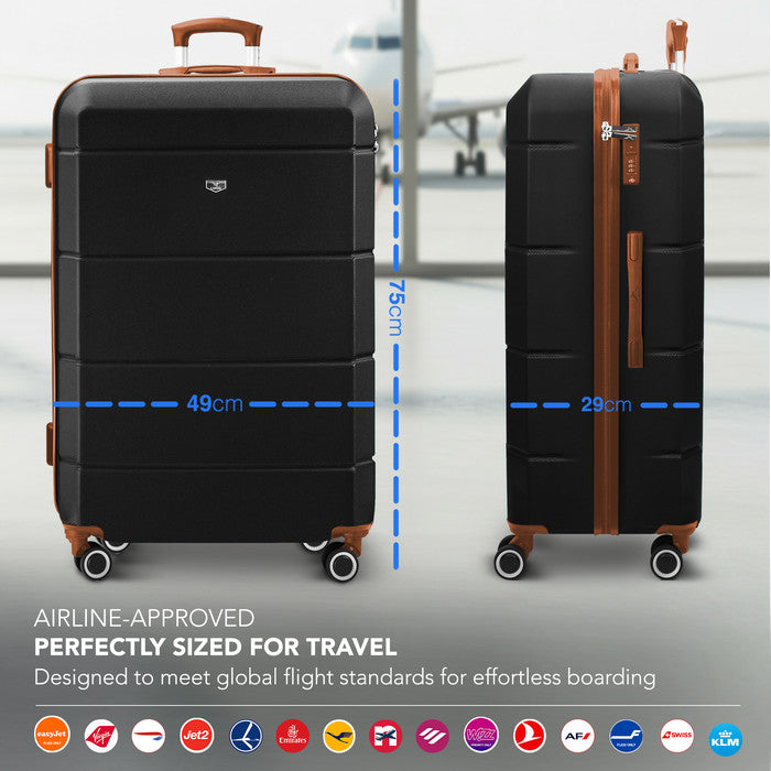 LUGG Jetset 28 Inch Large Suitcase – Lightweight Hard Shell Luggage with TSA Lock – Water-Resistant ABS Spinner Suitcase – 4 Wheels – (75x49x29cm) - Black & Brown