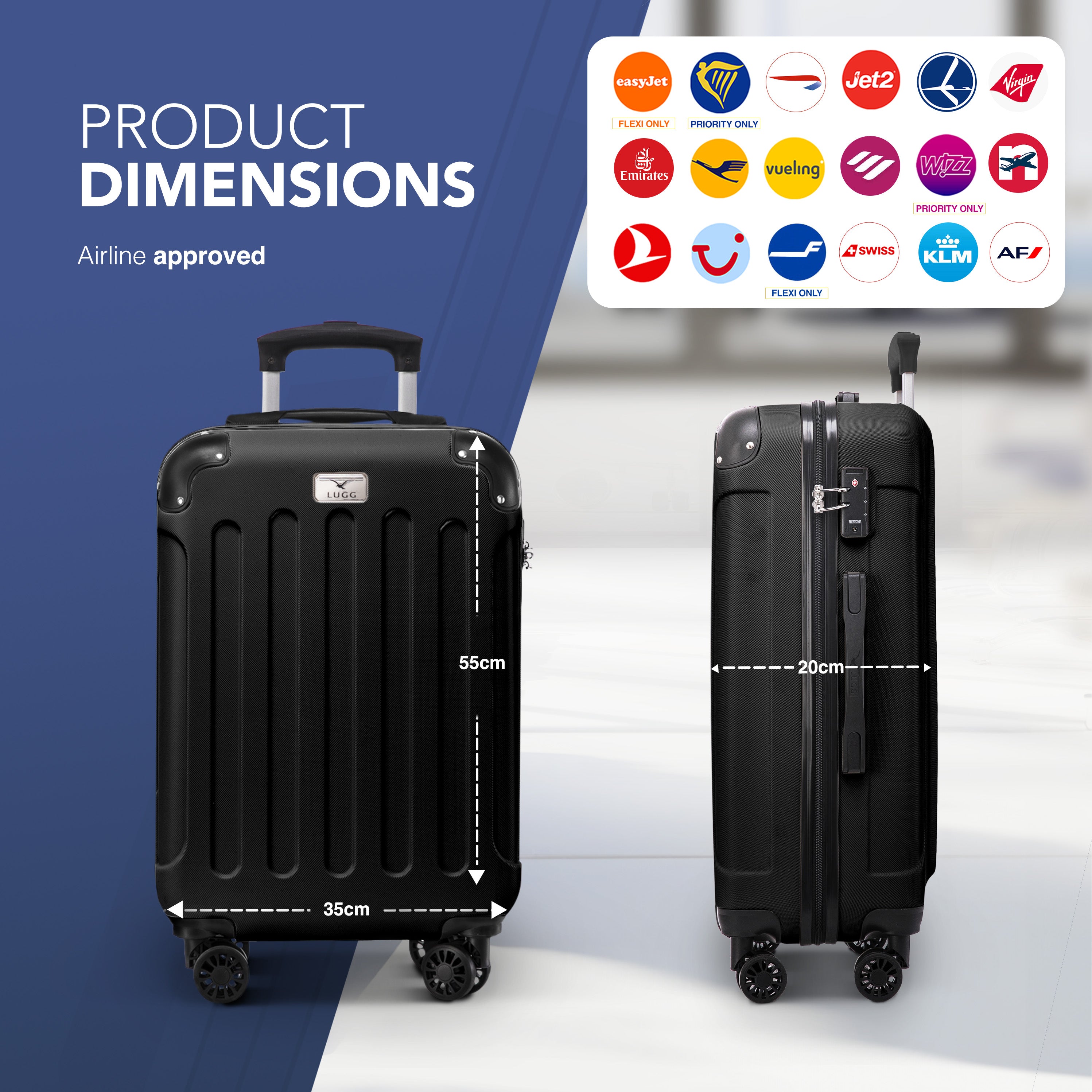 Skywander 20" Cabin Suitcase in Black