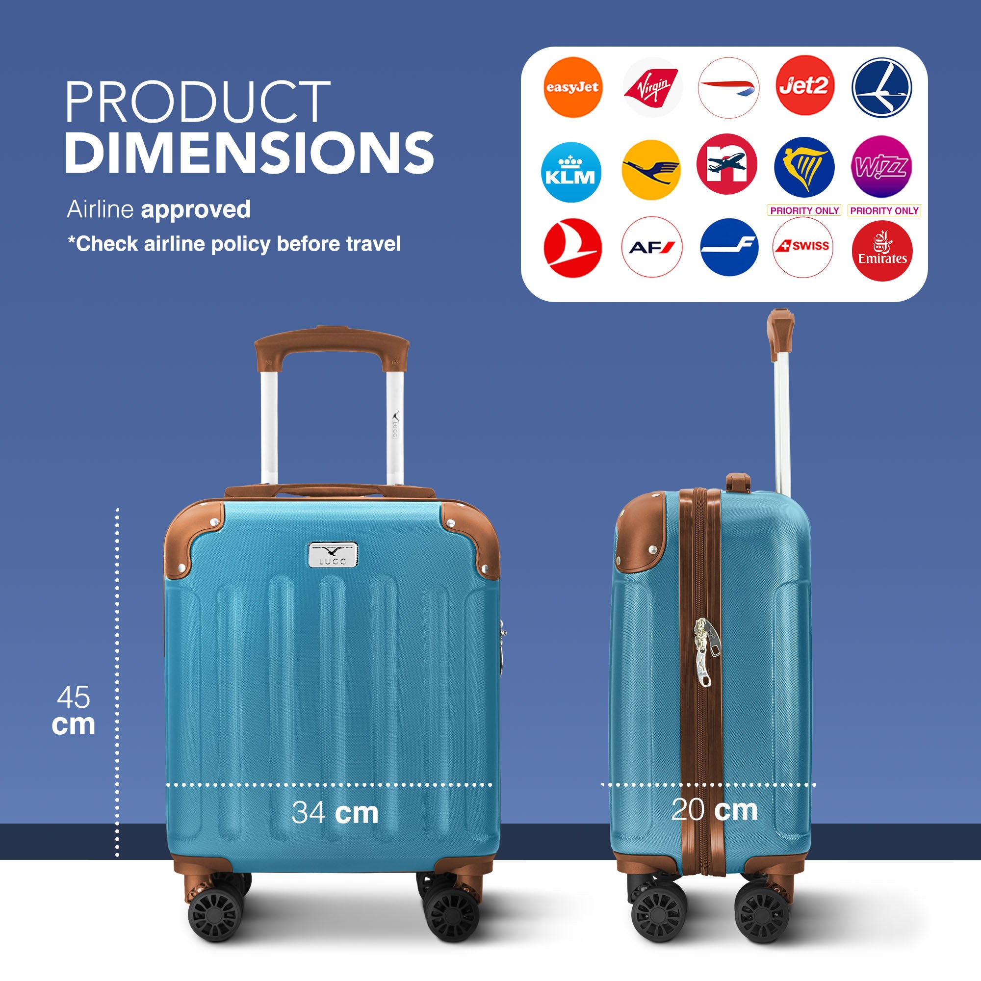 Skywander 15" Underseat Suitcase in Blue & Brown