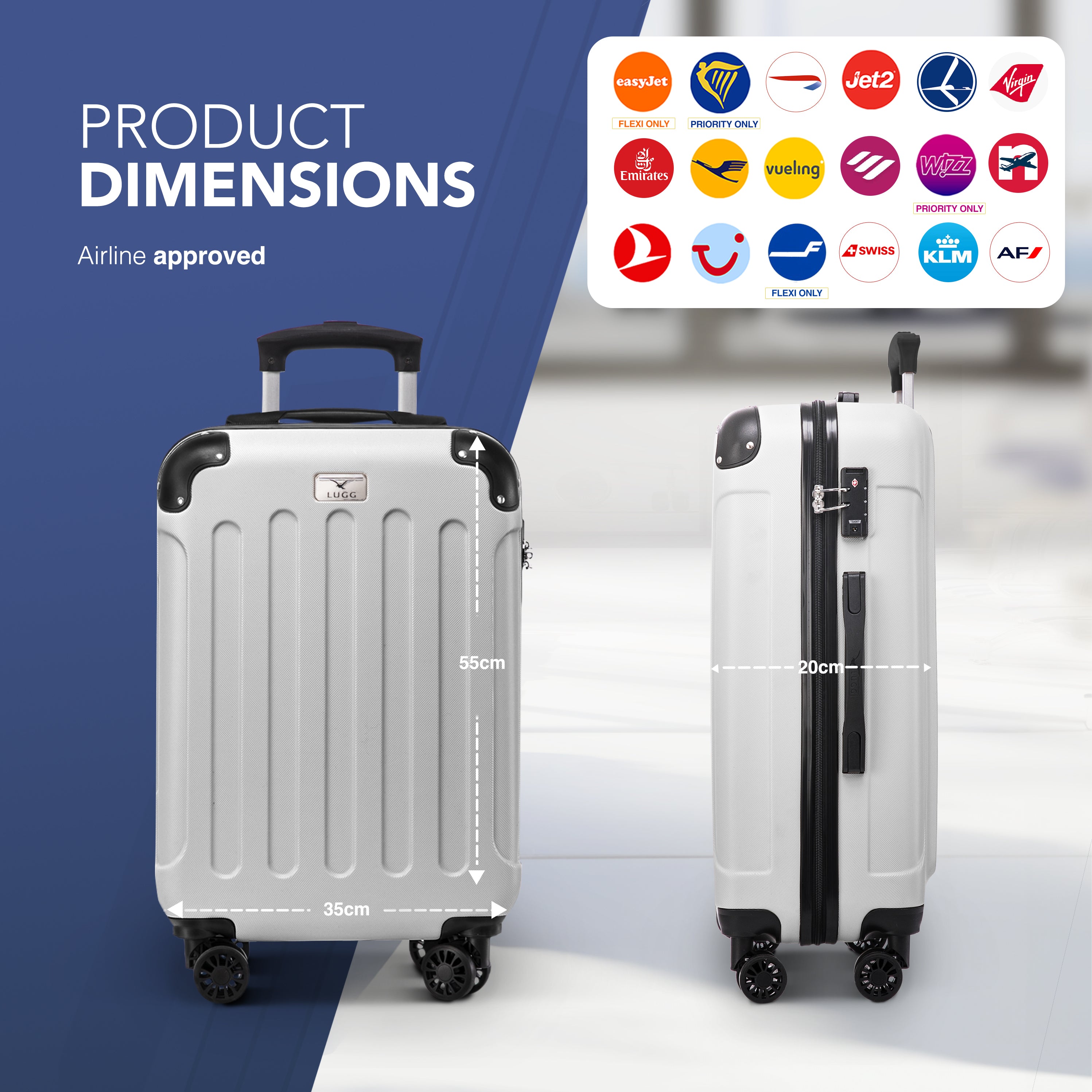 Skywander 20" Cabin Suitcase - 55 x 35 x 20cm in White