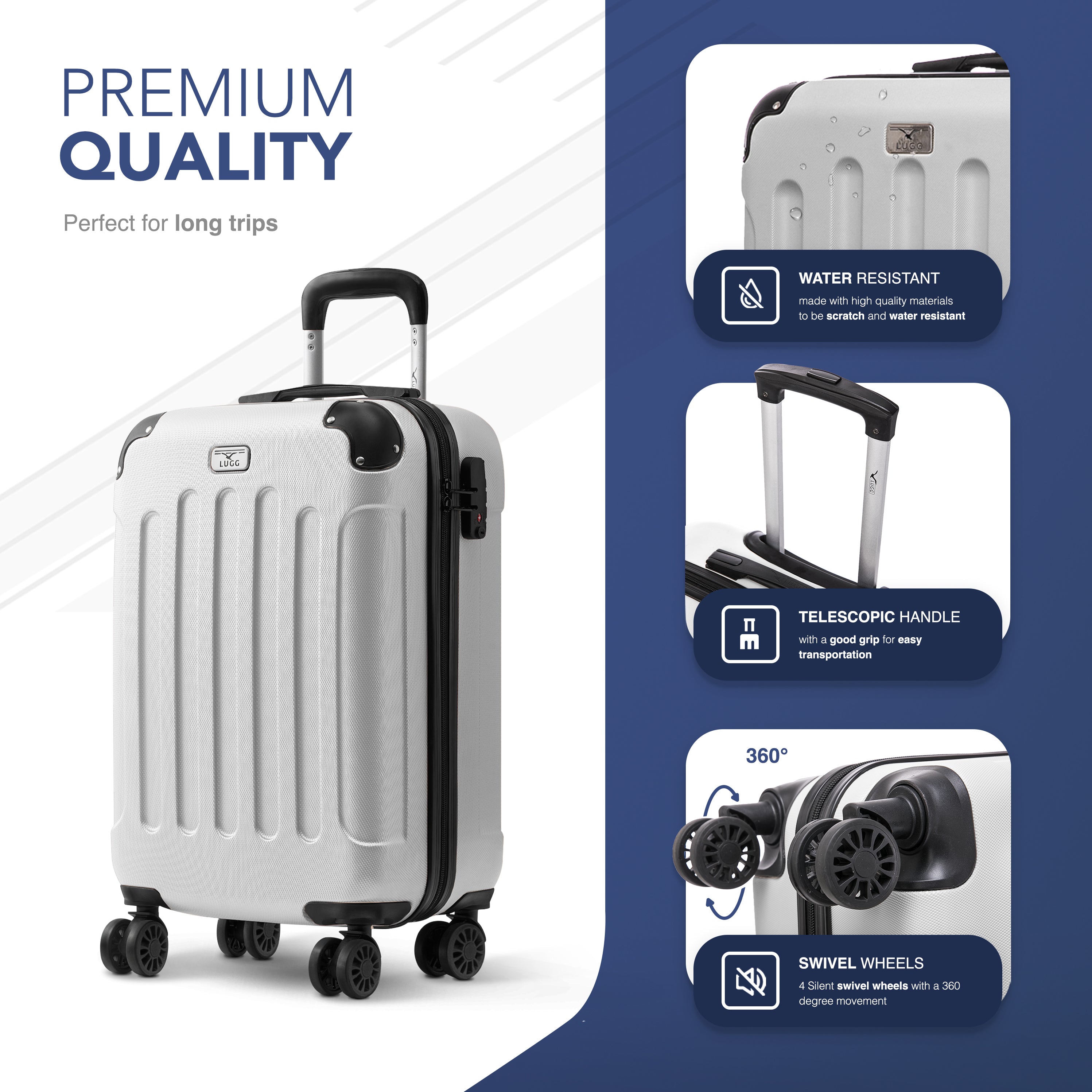 Skywander 20" Cabin Suitcase - 55 x 35 x 20cm in White