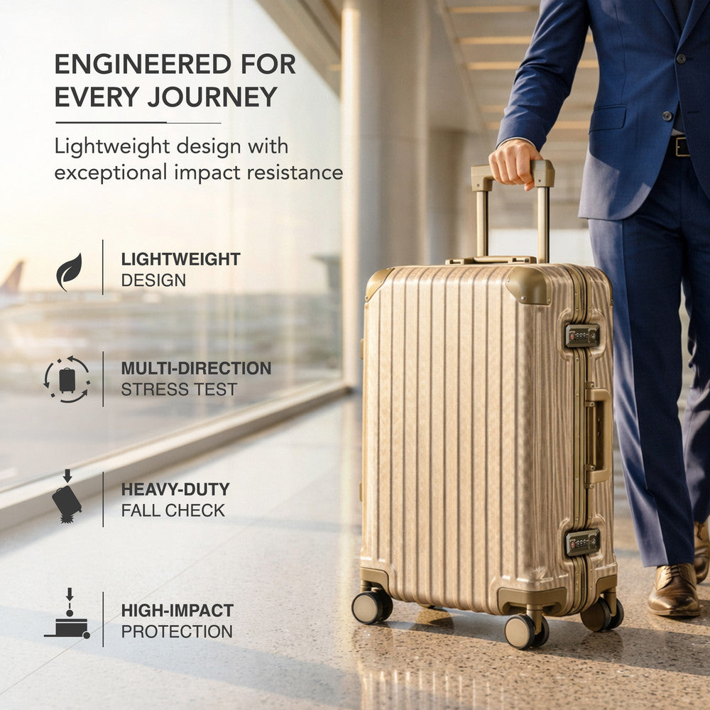LUGG 24" Hard Shell Trolley Suitcase Aluminium TSA Lock Gold 65x45x26.5cm