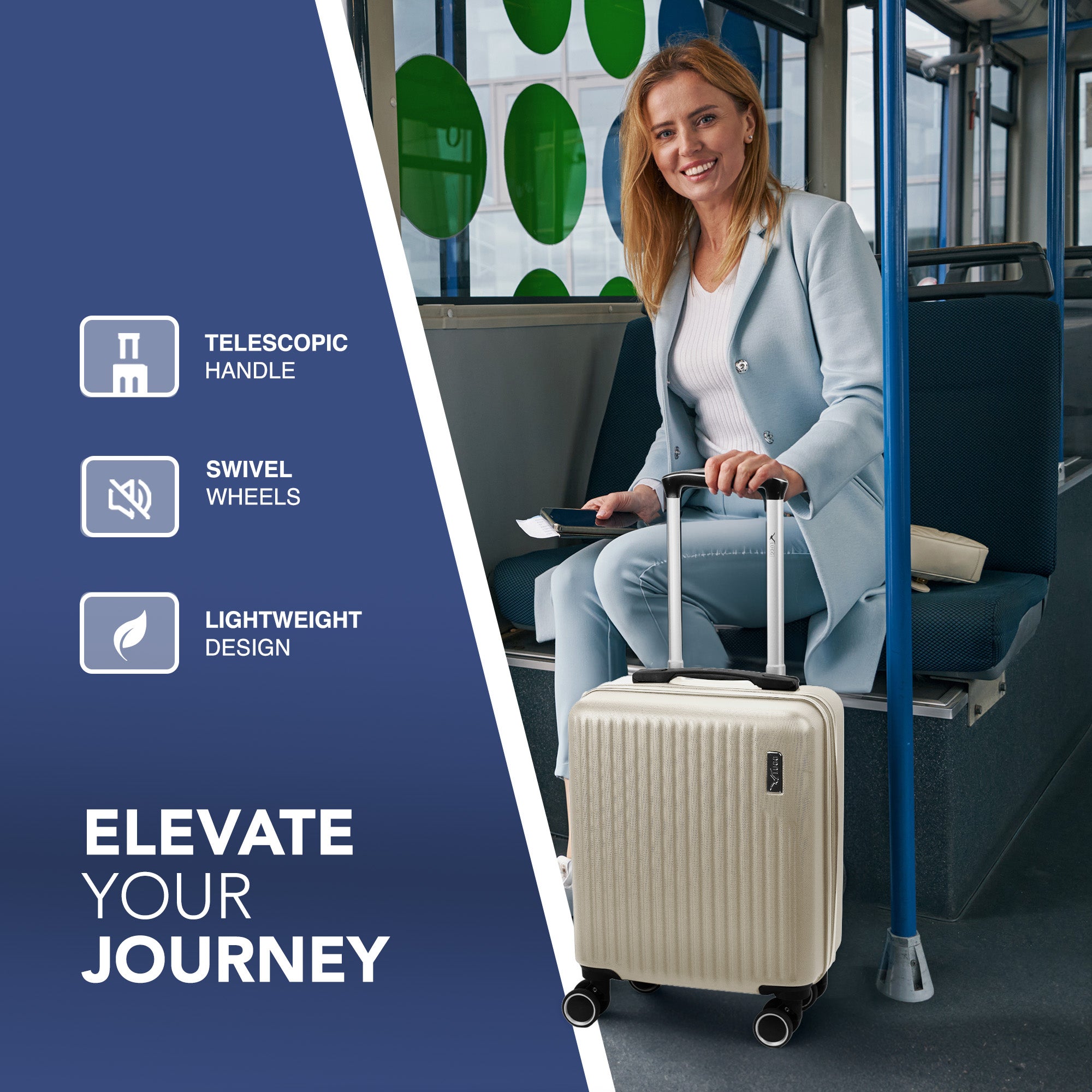 Vacay 15” Suitcase ABS Luggage, Aluminium Trolley Handle, 360° Spinner Wheels - Airline Compatible (45 x 33x 20cm) - Earth