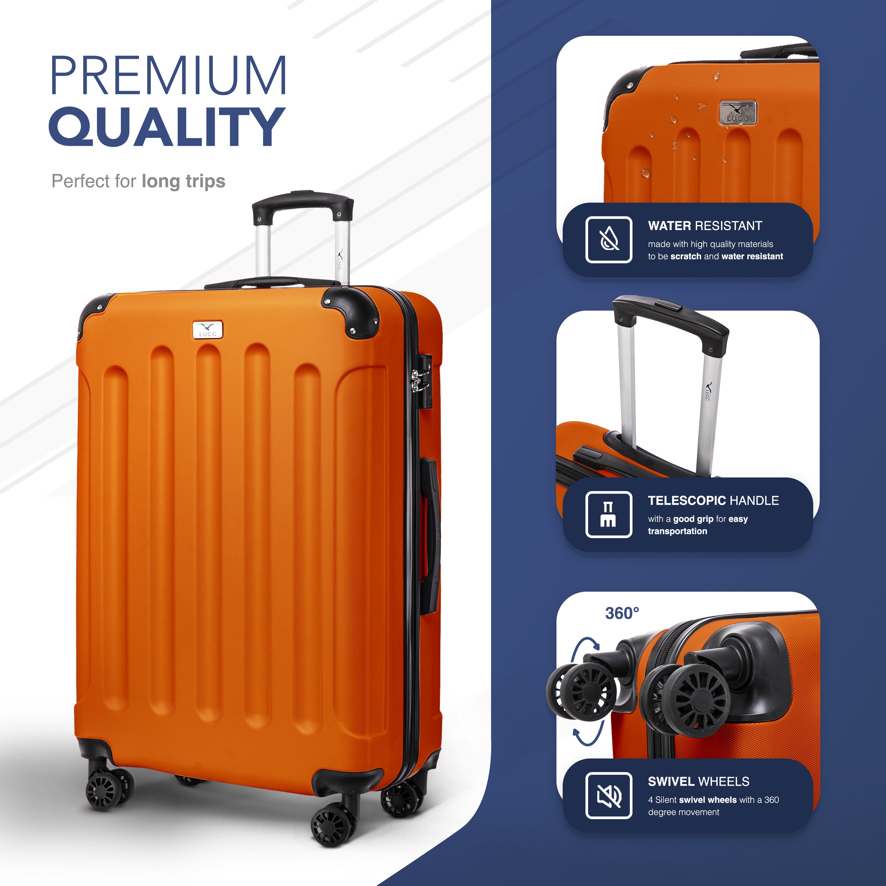 LUGG Skywander 28” Lightweight Luggage - 77cm x 50cm x 29cm - Strong & Lightweight with Secure TSA Lock, Smooth 360° Wheels & Resilient Handle- Orange
