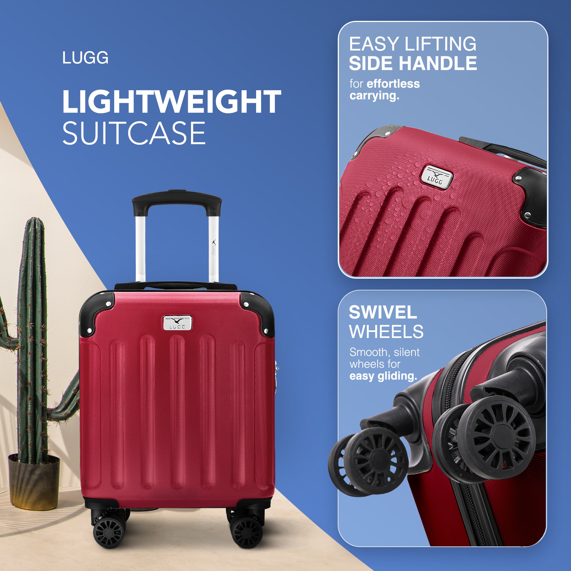 LUGG Skywander 15 Inch Lightweight Underseat Cabin Bag – EasyJet Approved Carry-On Suitcase, Durable ABS Hard Shell (45x34x20cm) - Burgundy