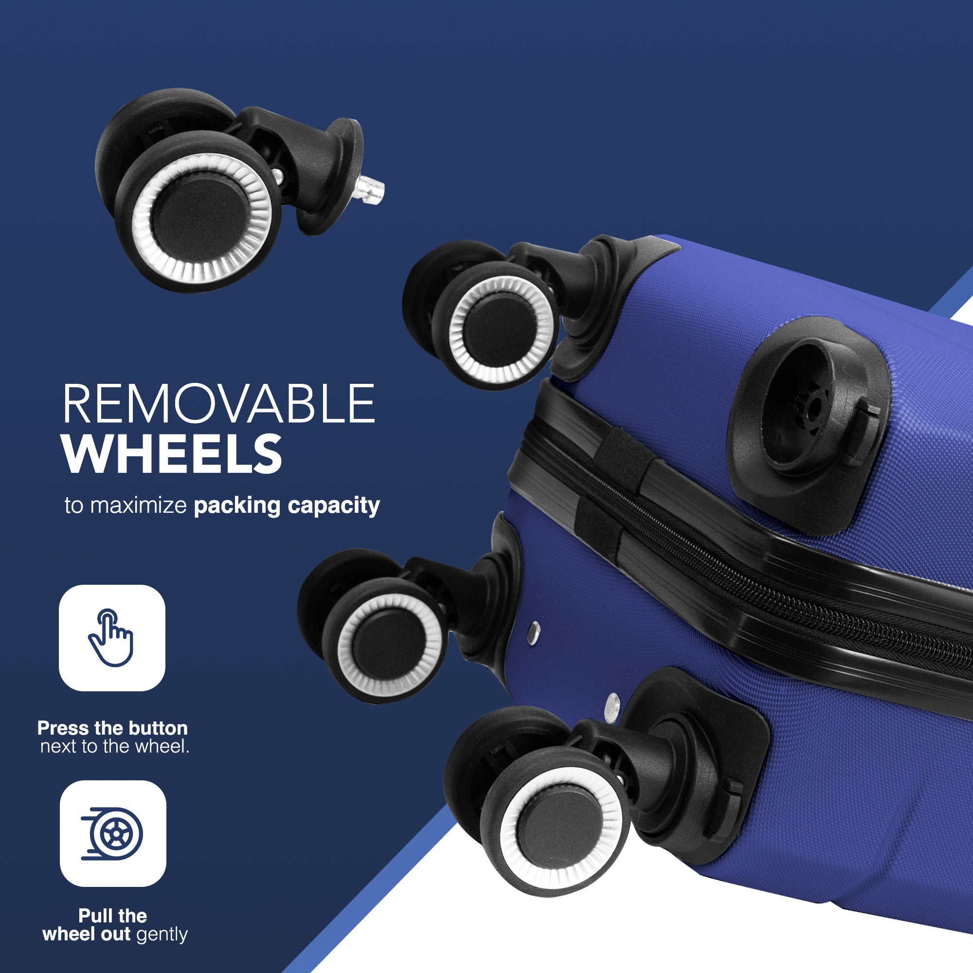 LUGG - Jetset 40cm Suitcase - 40x25x20cm- Ryanair Compatible - Underseat Size - Hard Shell ABS - Spinner & Removable Wheels - Lightweight Travel Luggage- Midnight Blue